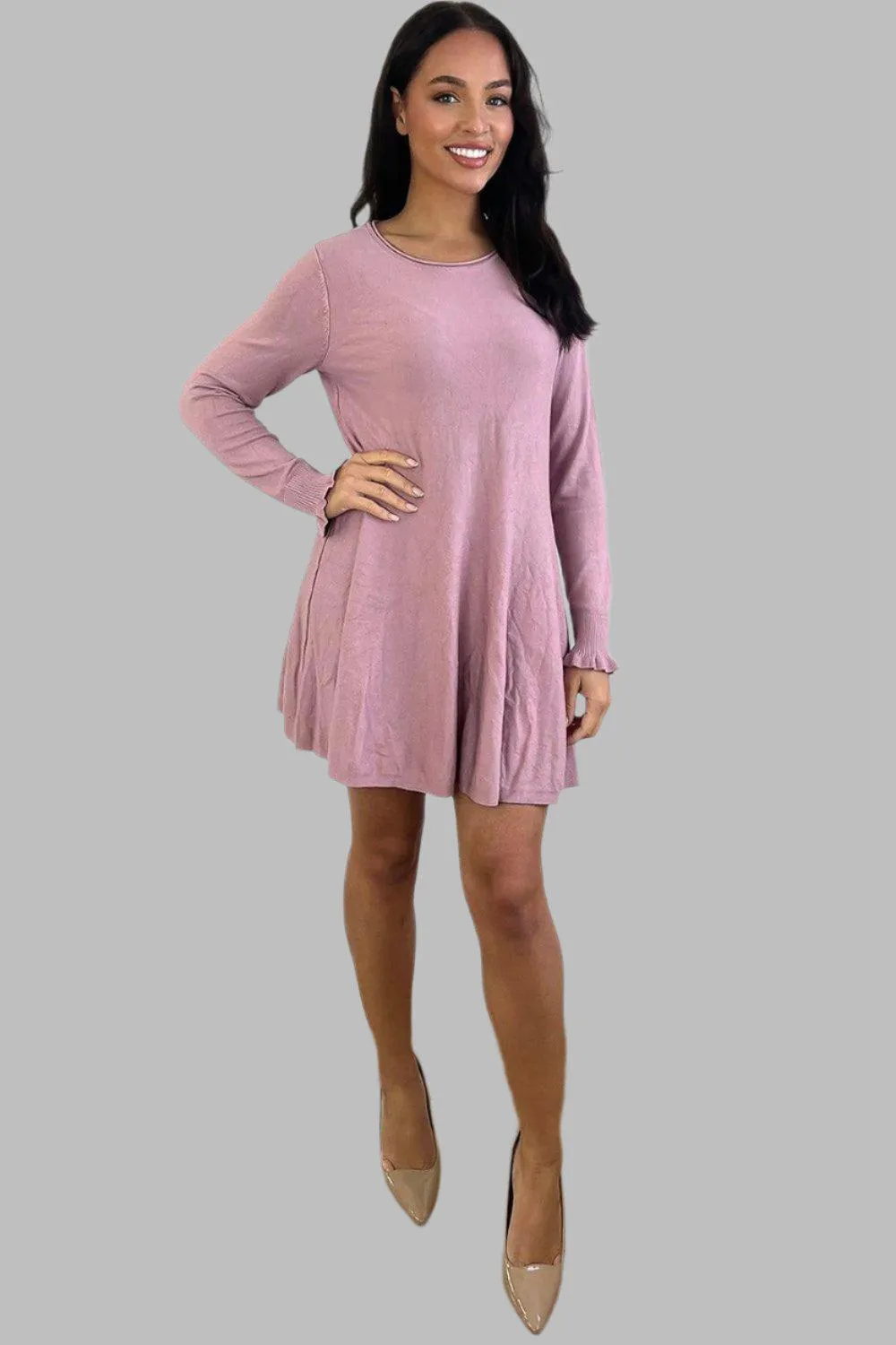 Flared Plain Jersey Dress