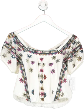 Free People White Aurura Embroidered Top UK XS