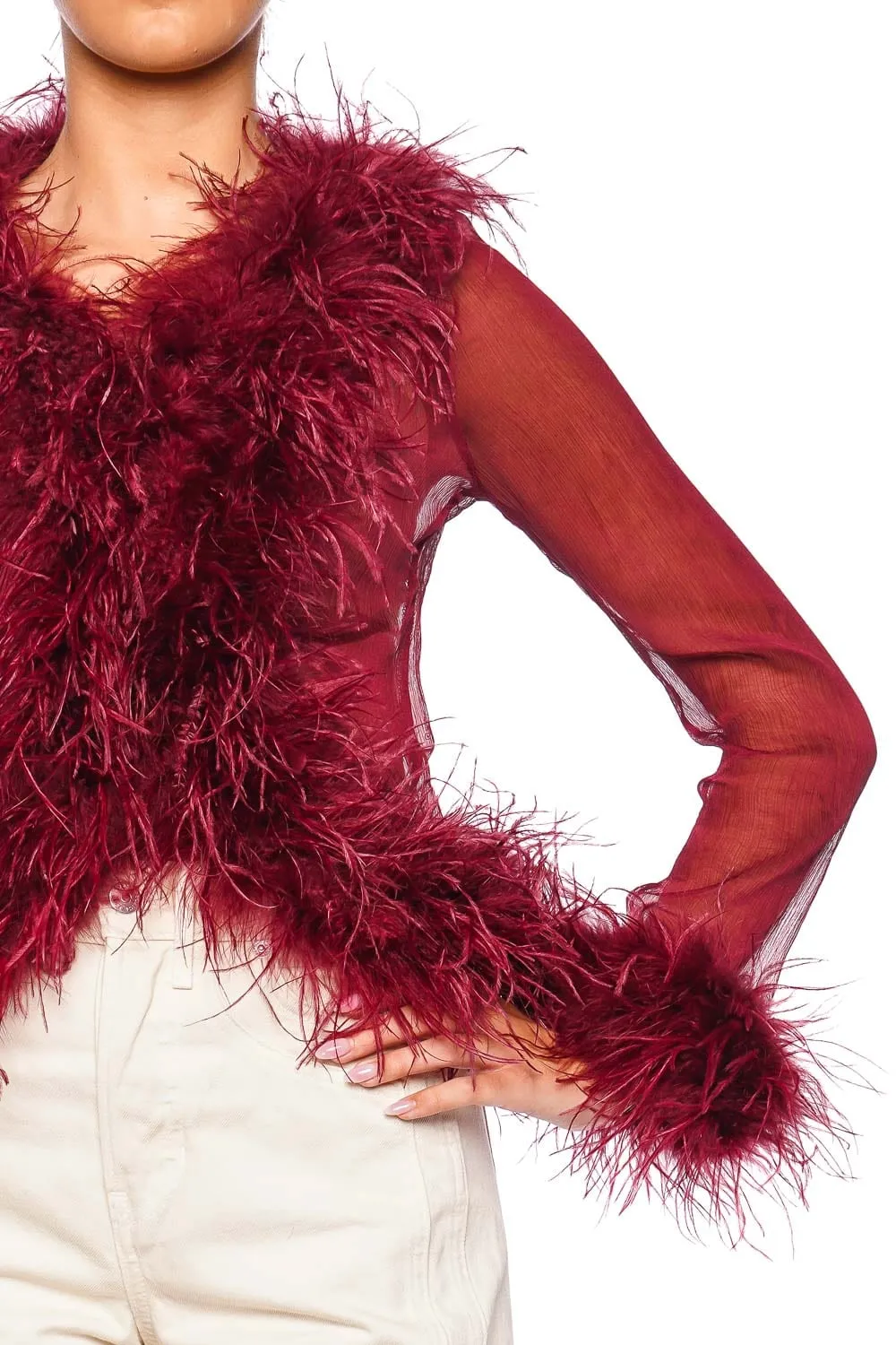 Gigi Sheer Cherry Feather Blouse