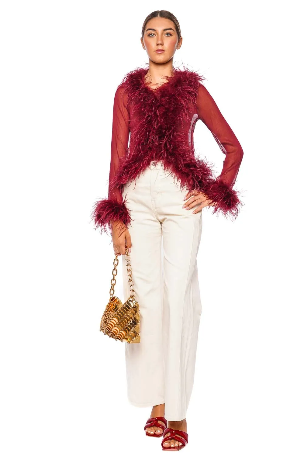 Gigi Sheer Cherry Feather Blouse