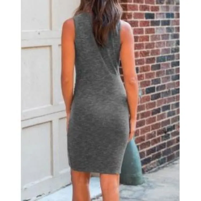 Gray Ruched Sleeveless Dress