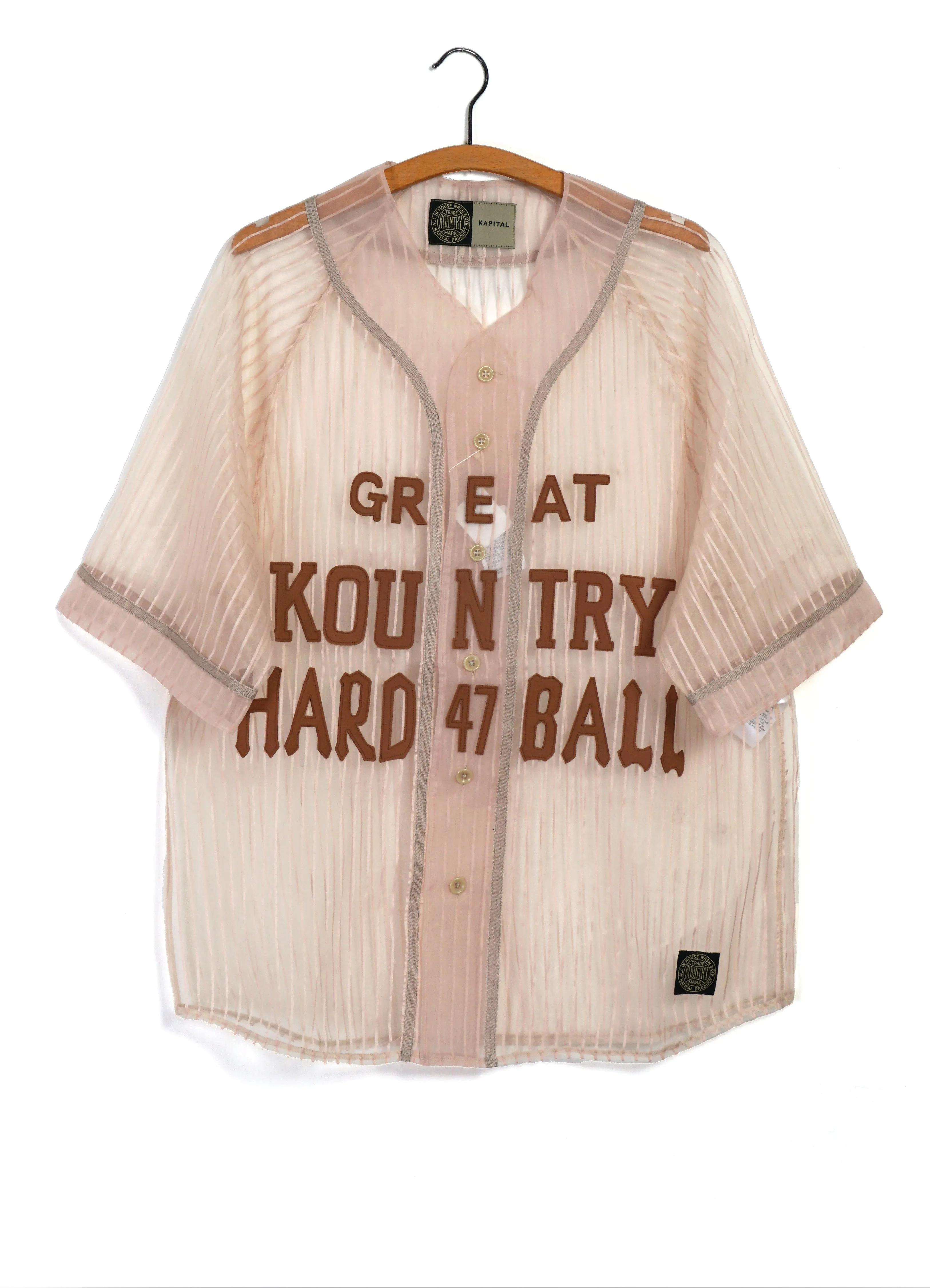 GREAT KOUNTRY | Sheer Stripe Baseball Shirt | Beige