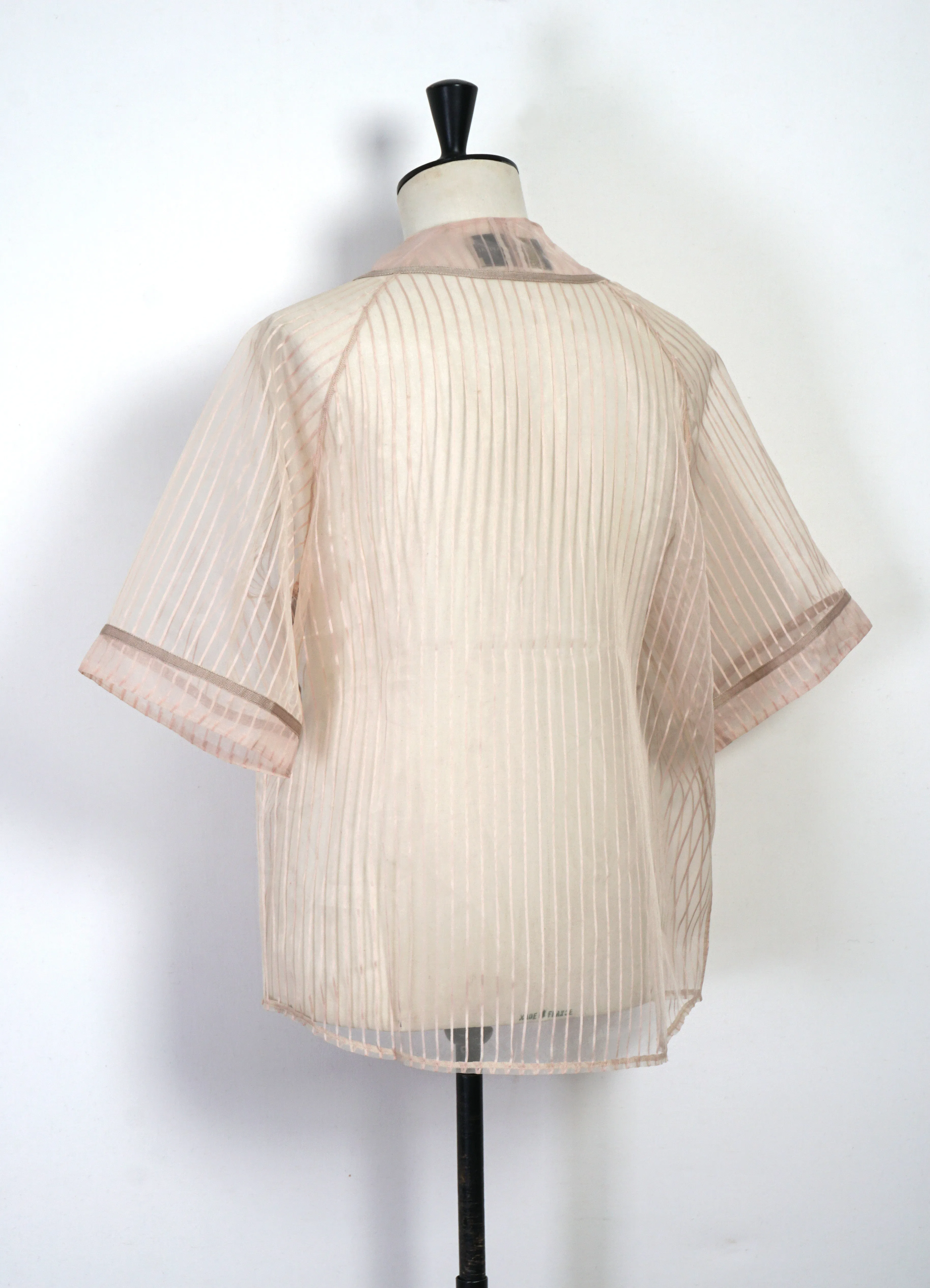 GREAT KOUNTRY | Sheer Stripe Baseball Shirt | Beige