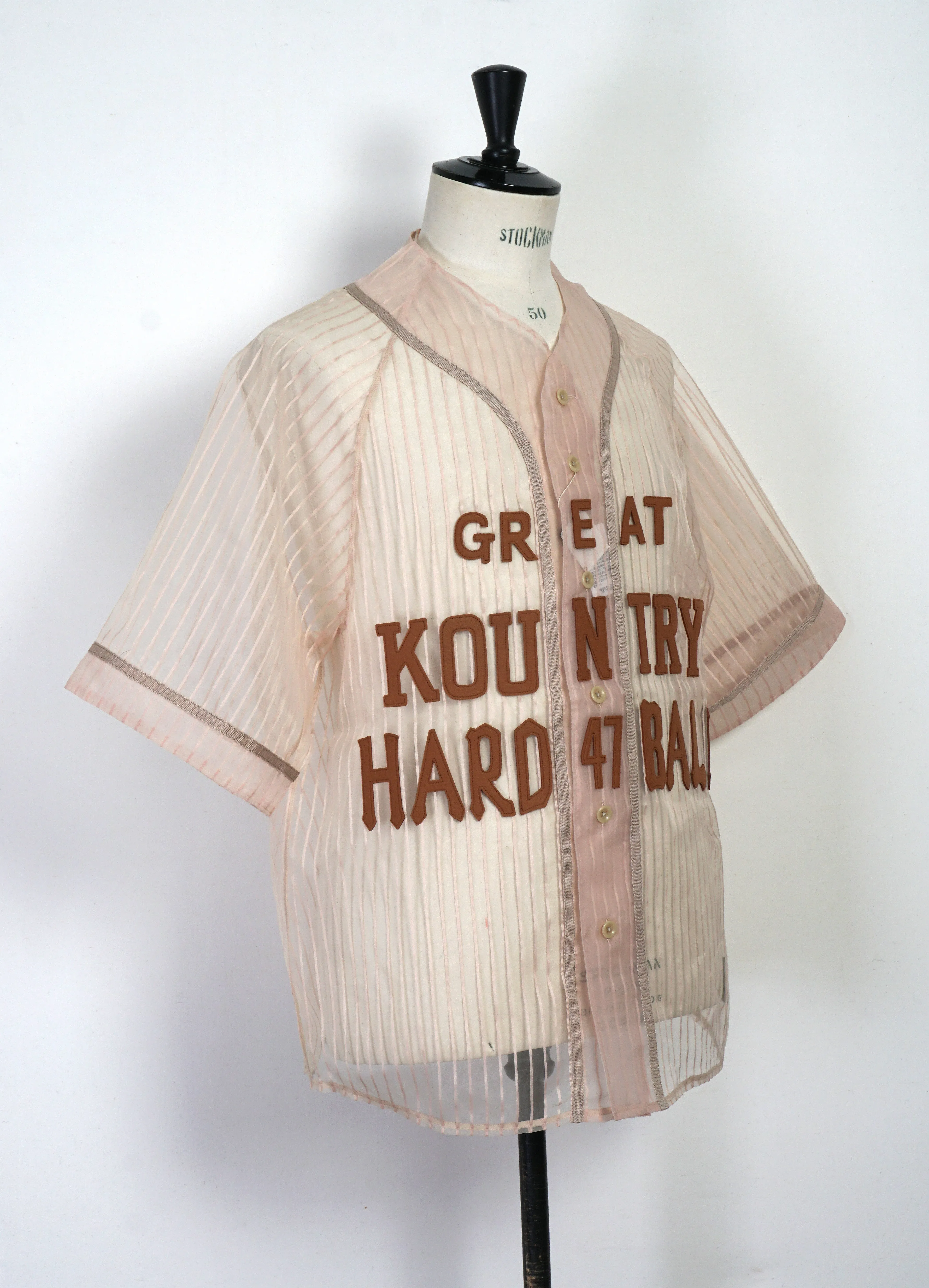 GREAT KOUNTRY | Sheer Stripe Baseball Shirt | Beige