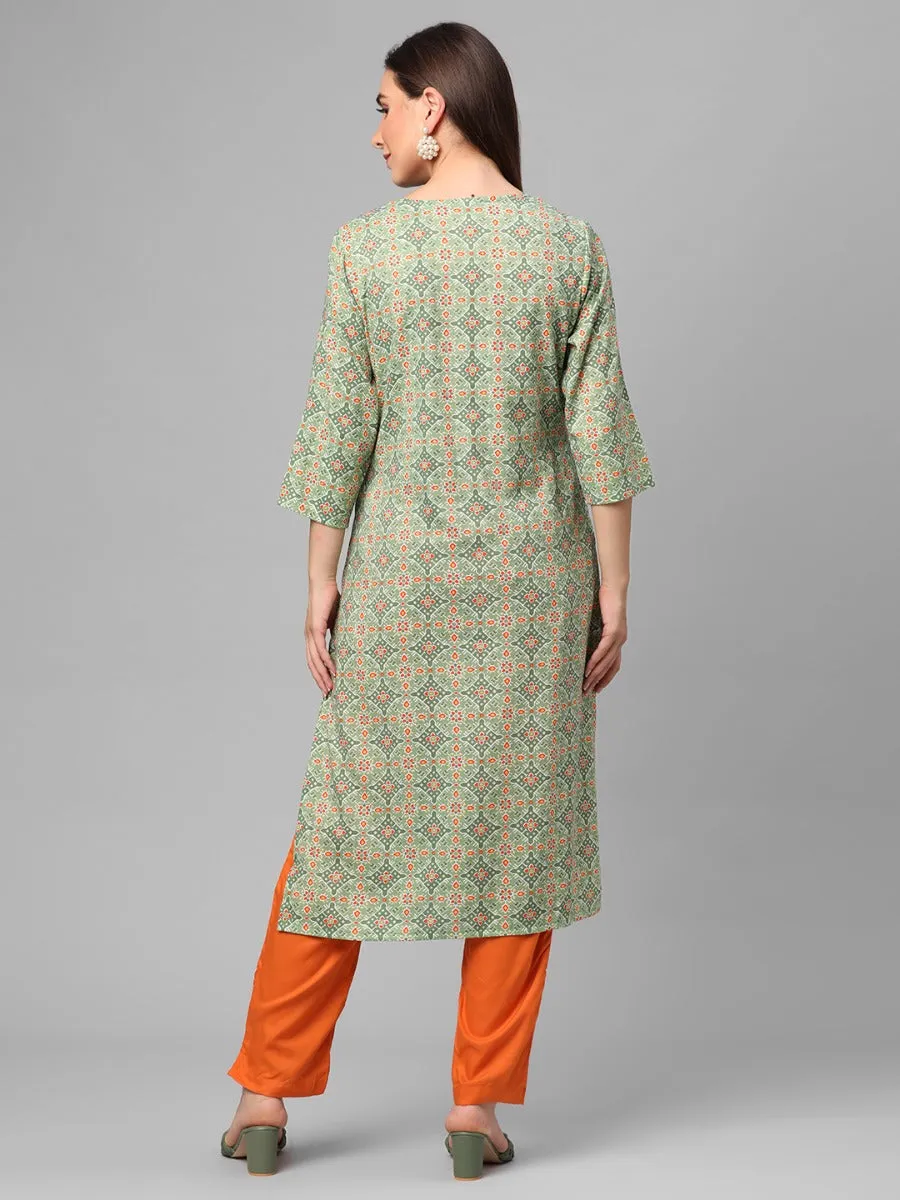 Green Floral Printed Kurta