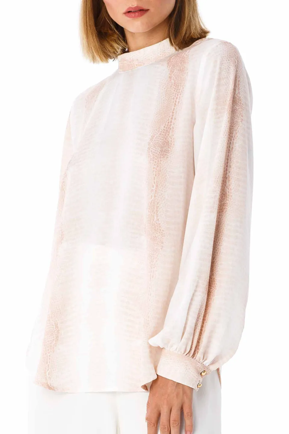 Harper Blush Ivory Snake Print Sheer Cuff Top