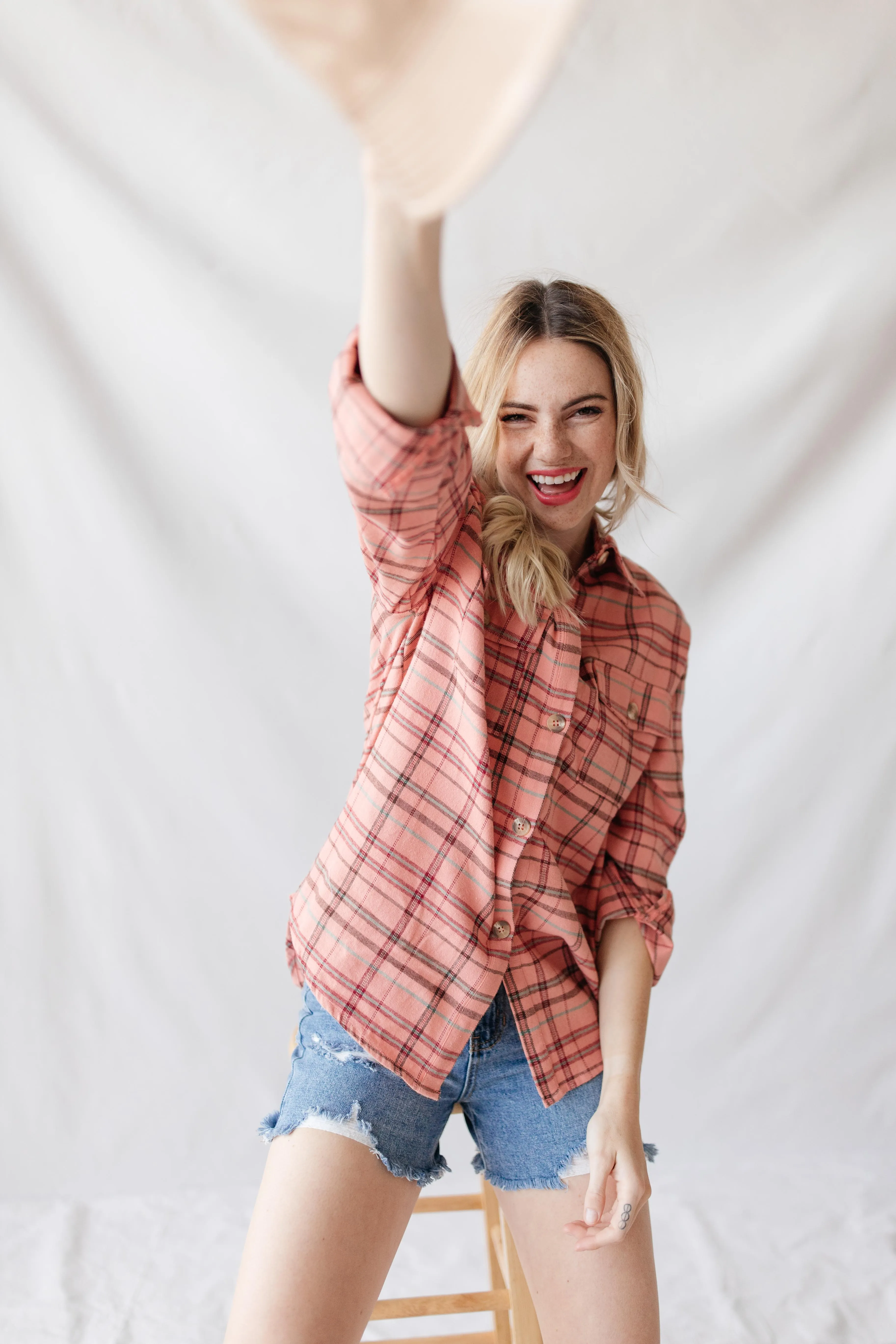 Just Peachy Plaid Top