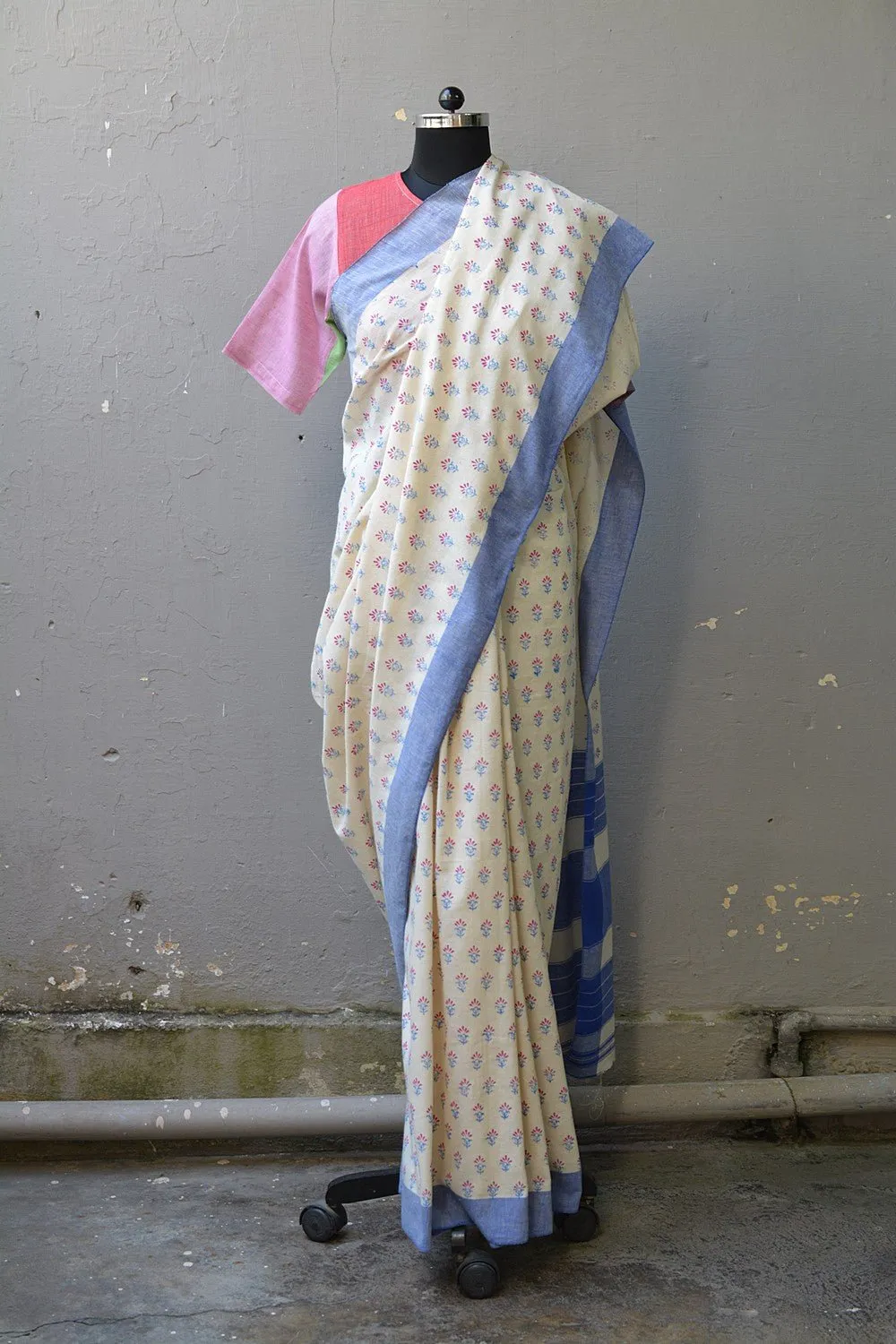 Womens Handcrafted Karnataka Block Printed Cotton Saree - Traditional Ethnic Wear