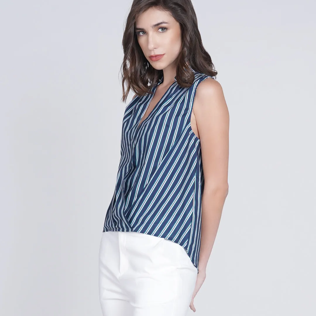 Kirah Sleeveless Stripes Overlap Top