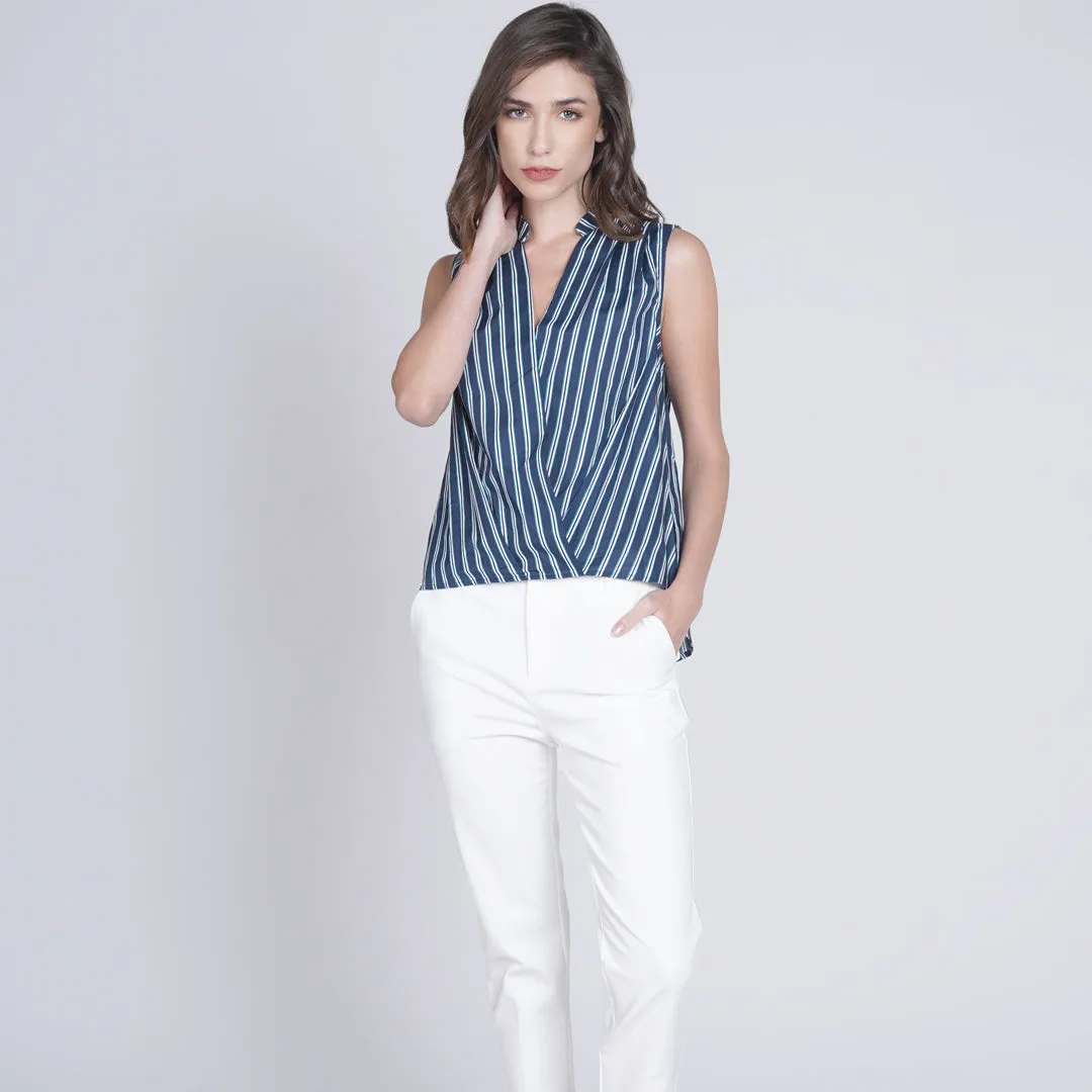 Kirah Sleeveless Stripes Overlap Top