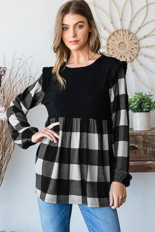 Kristy Plaid Top With Ruffles