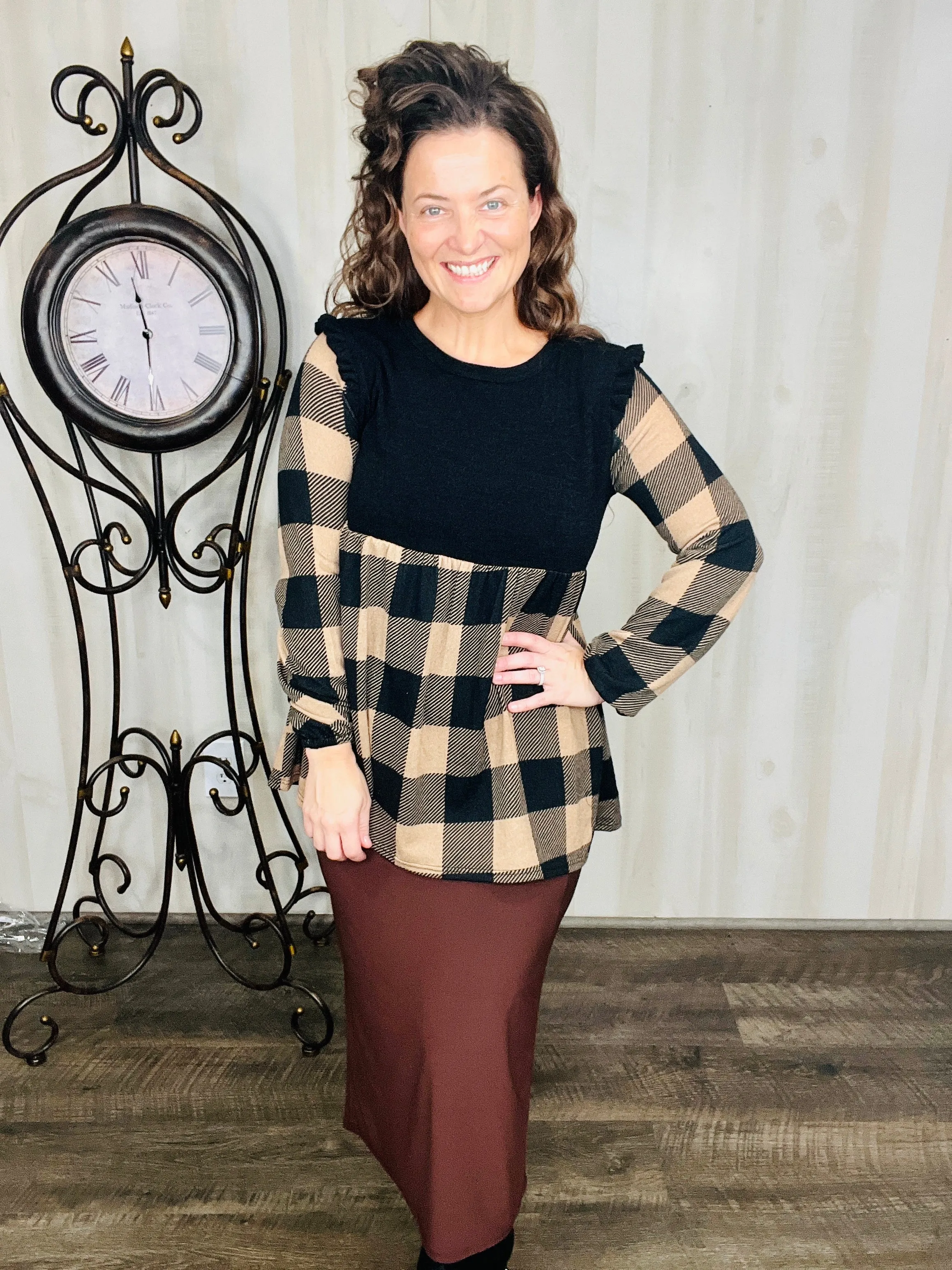 Kristy Plaid Top With Ruffles