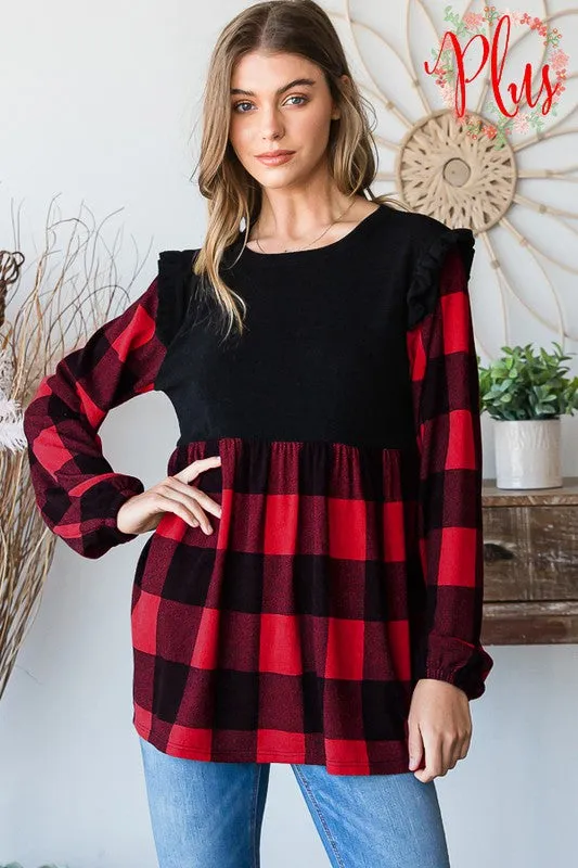 Kristy Plaid Top With Ruffles