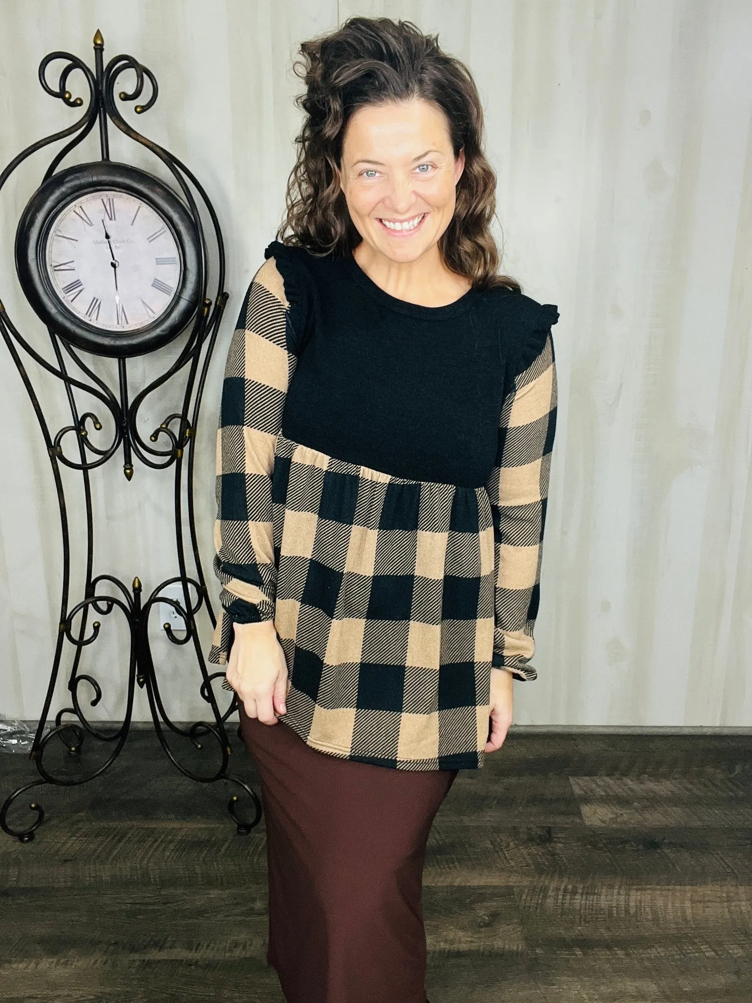 Kristy Plaid Top With Ruffles