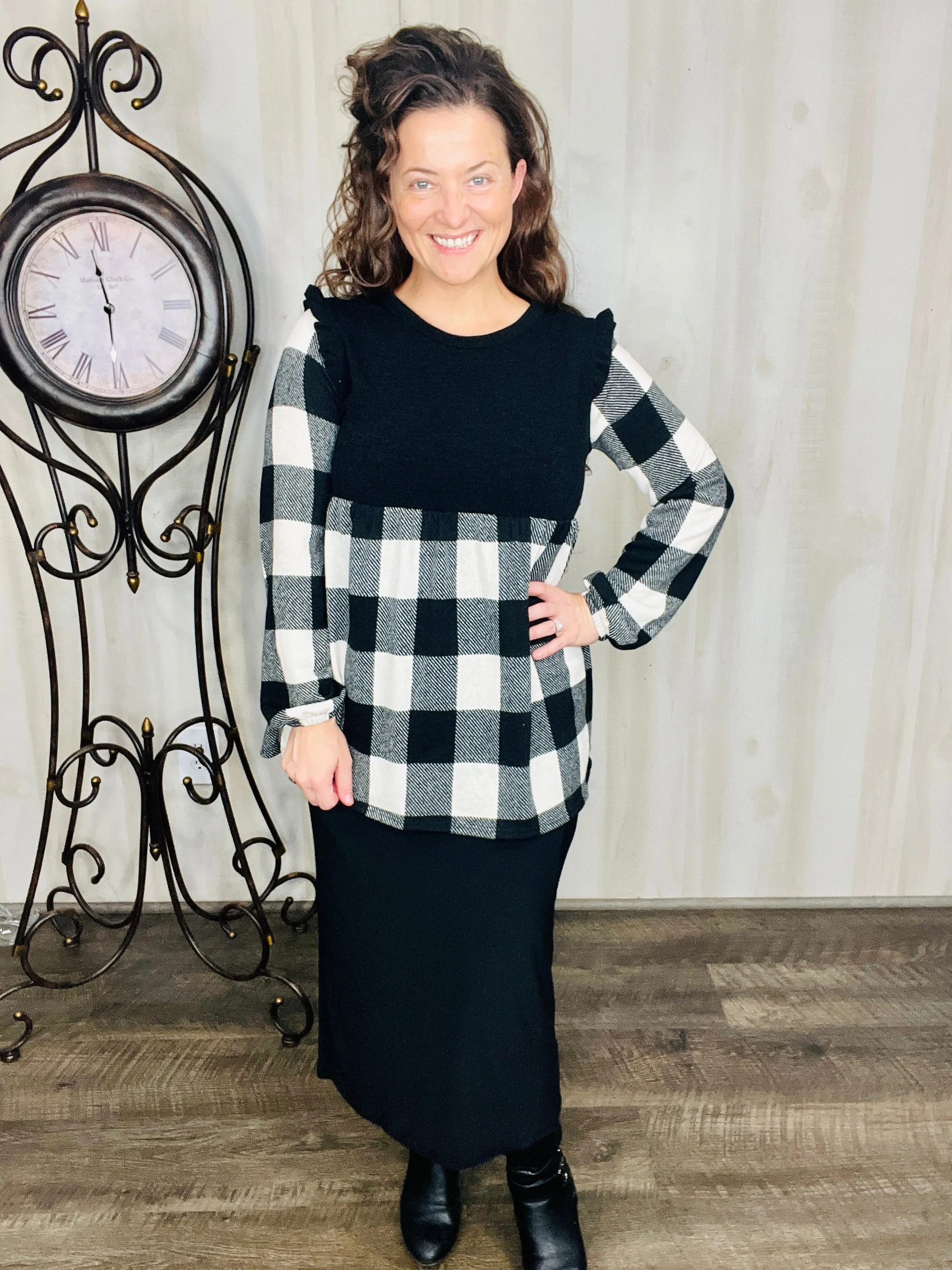 Kristy Plaid Top With Ruffles