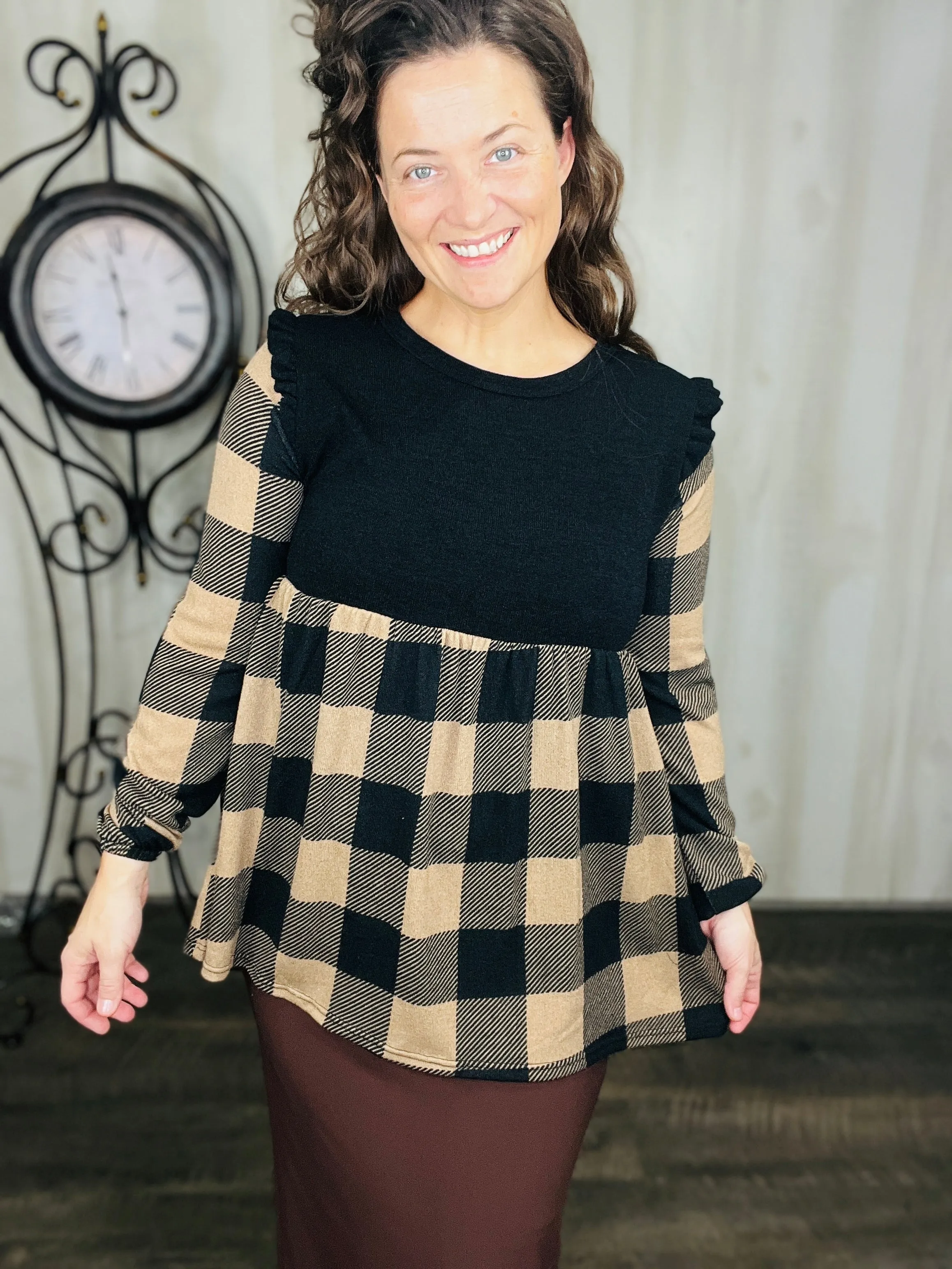 Kristy Plaid Top With Ruffles