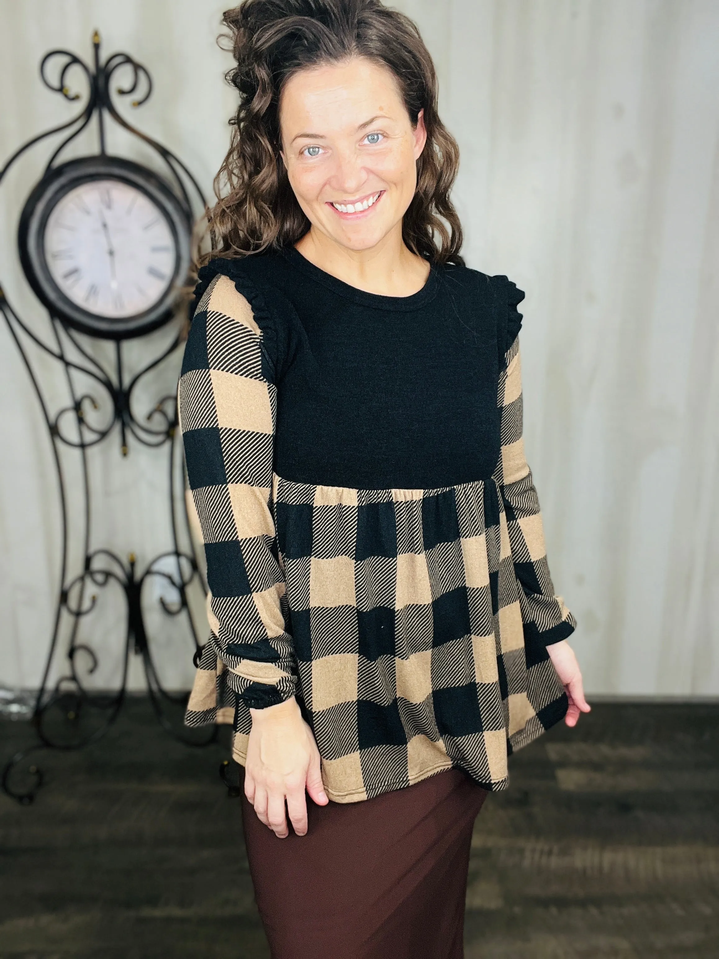 Kristy Plaid Top With Ruffles