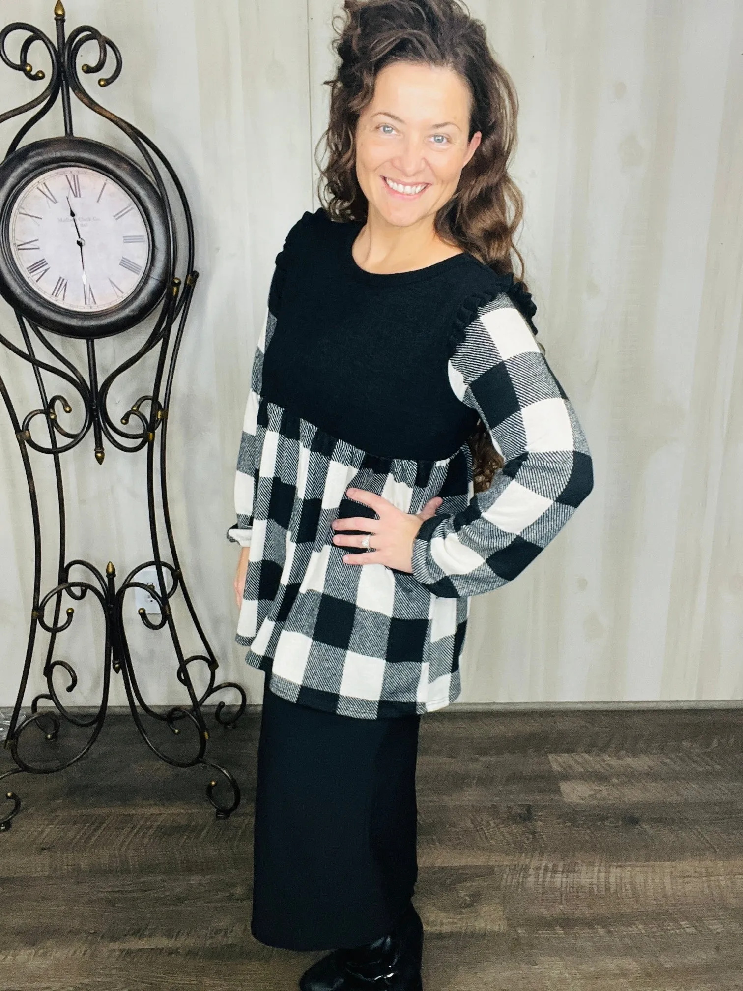 Kristy Plaid Top With Ruffles