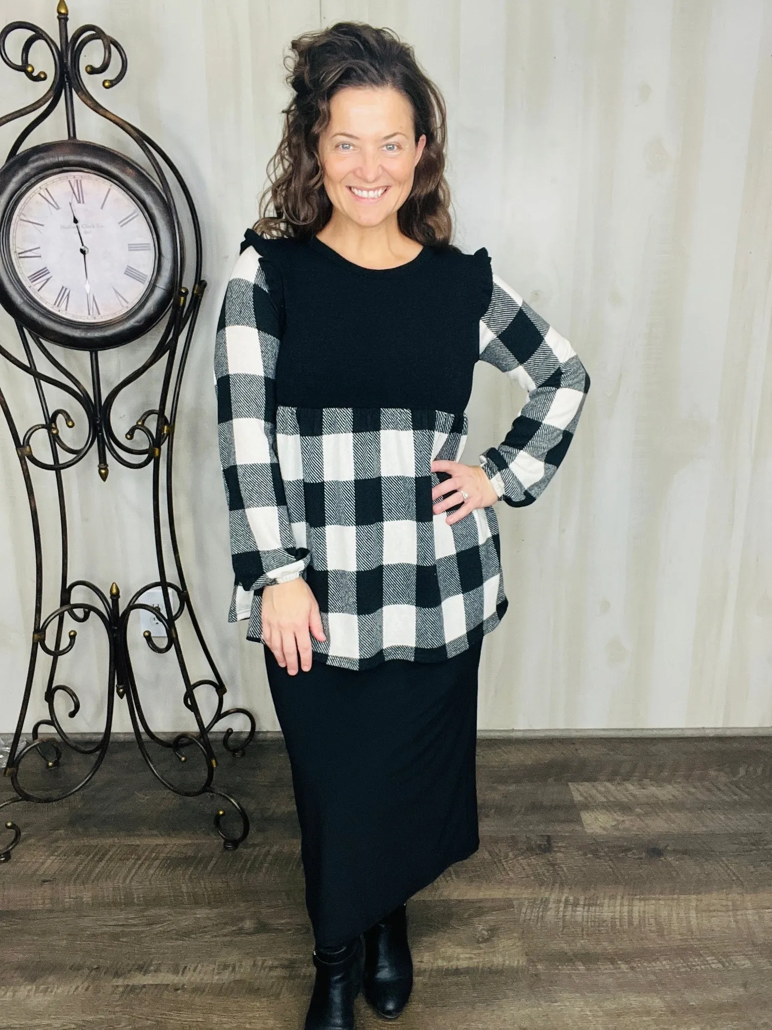 Kristy Plaid Top With Ruffles