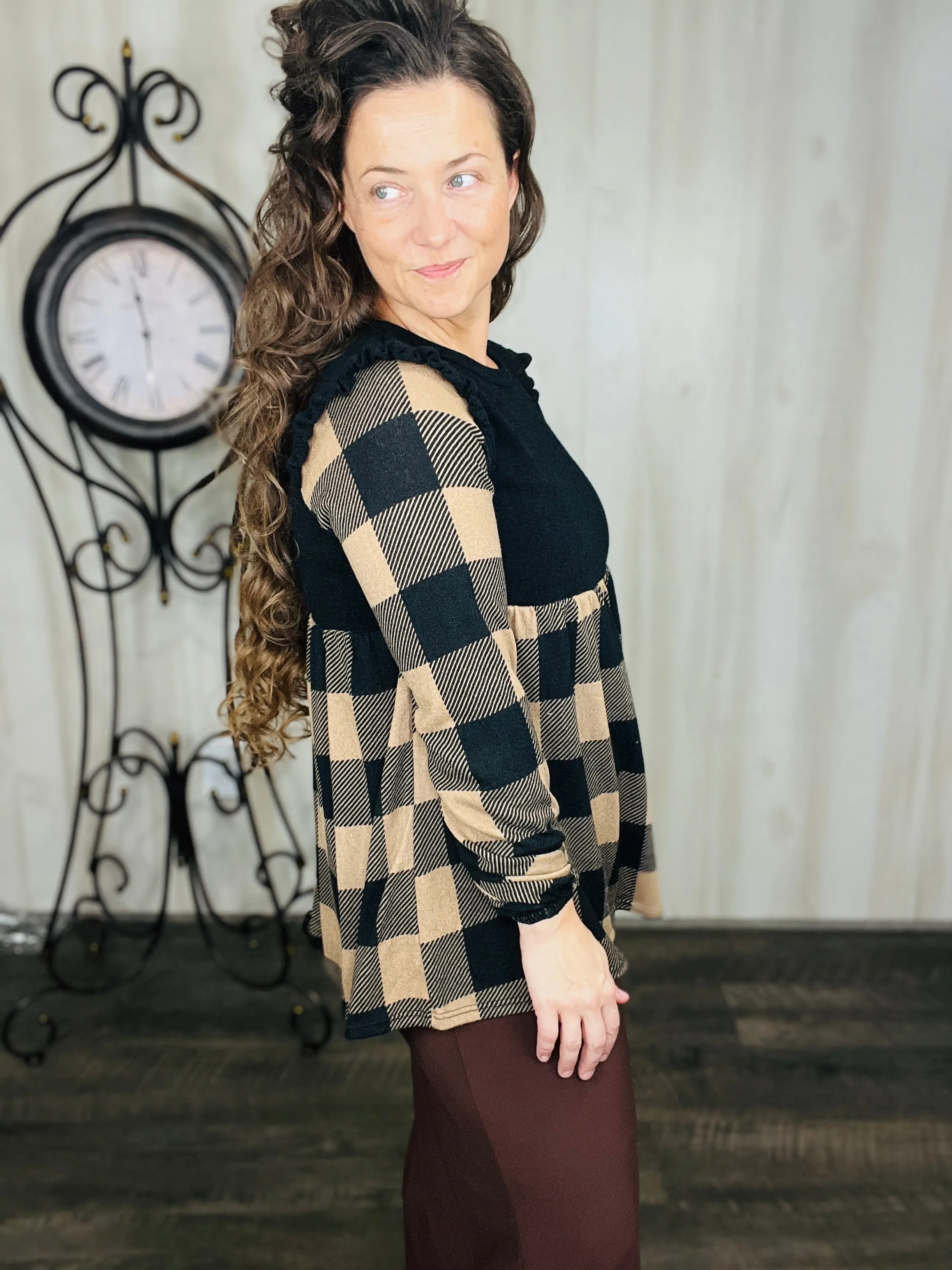 Kristy Plaid Top With Ruffles