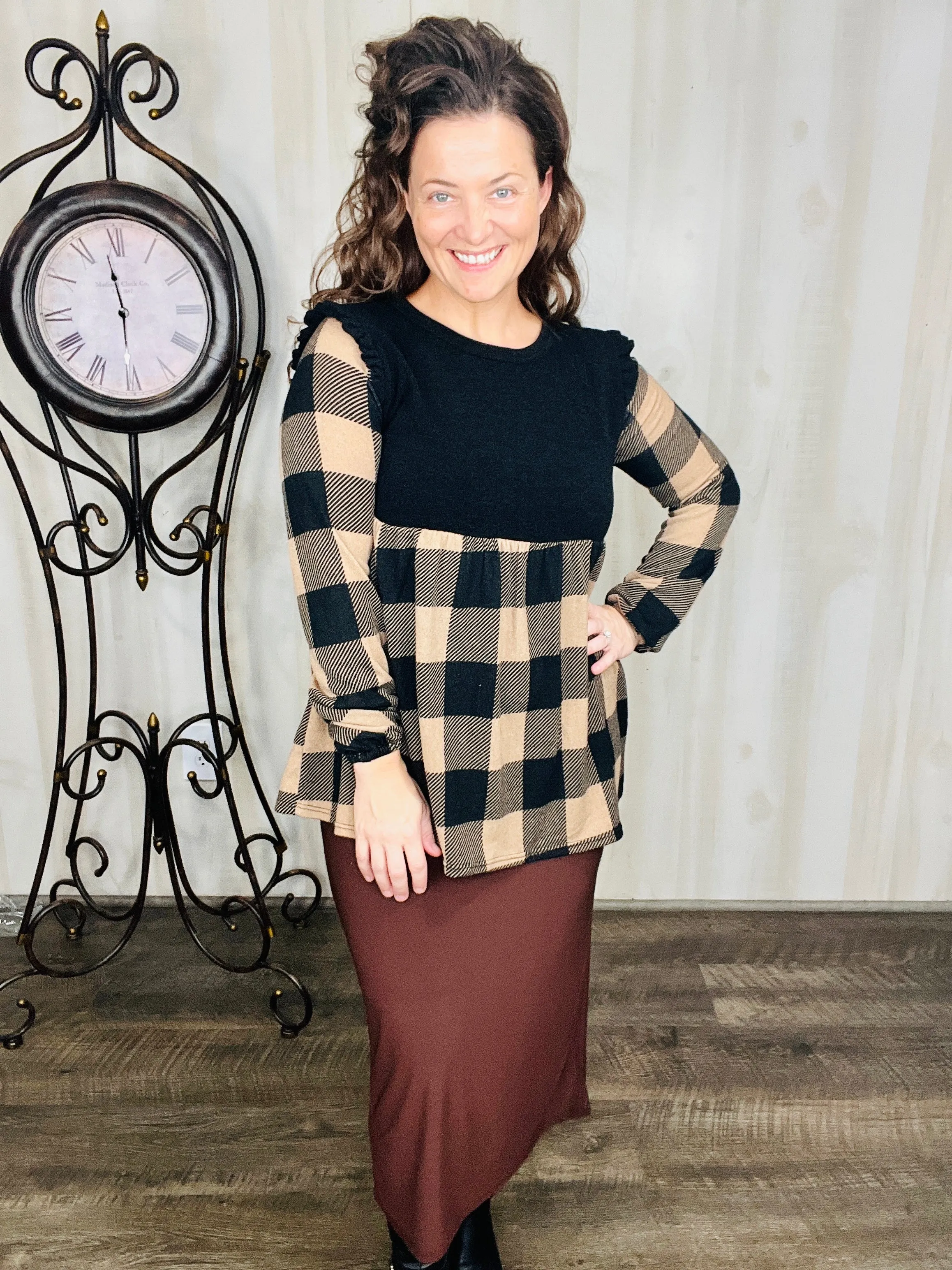 Kristy Plaid Top With Ruffles