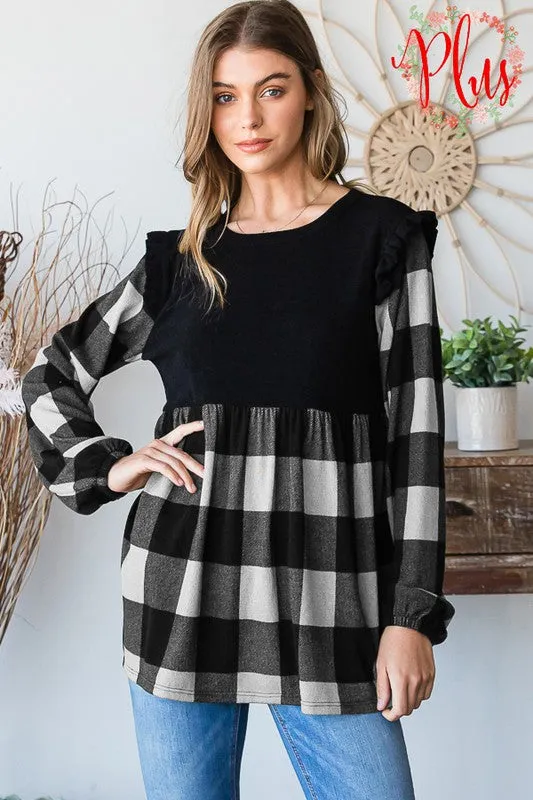 Kristy Plaid Top With Ruffles