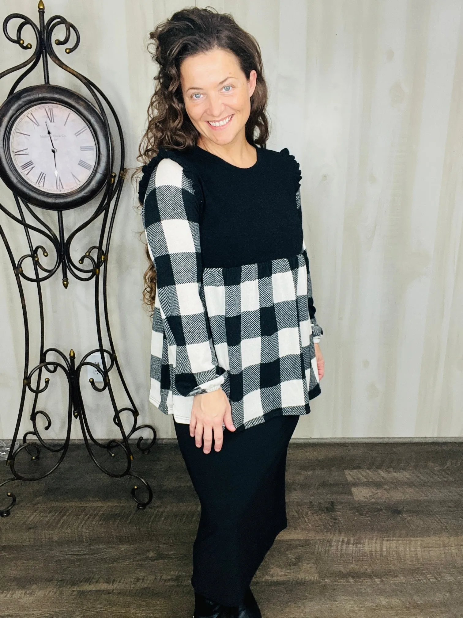 Kristy Plaid Top With Ruffles