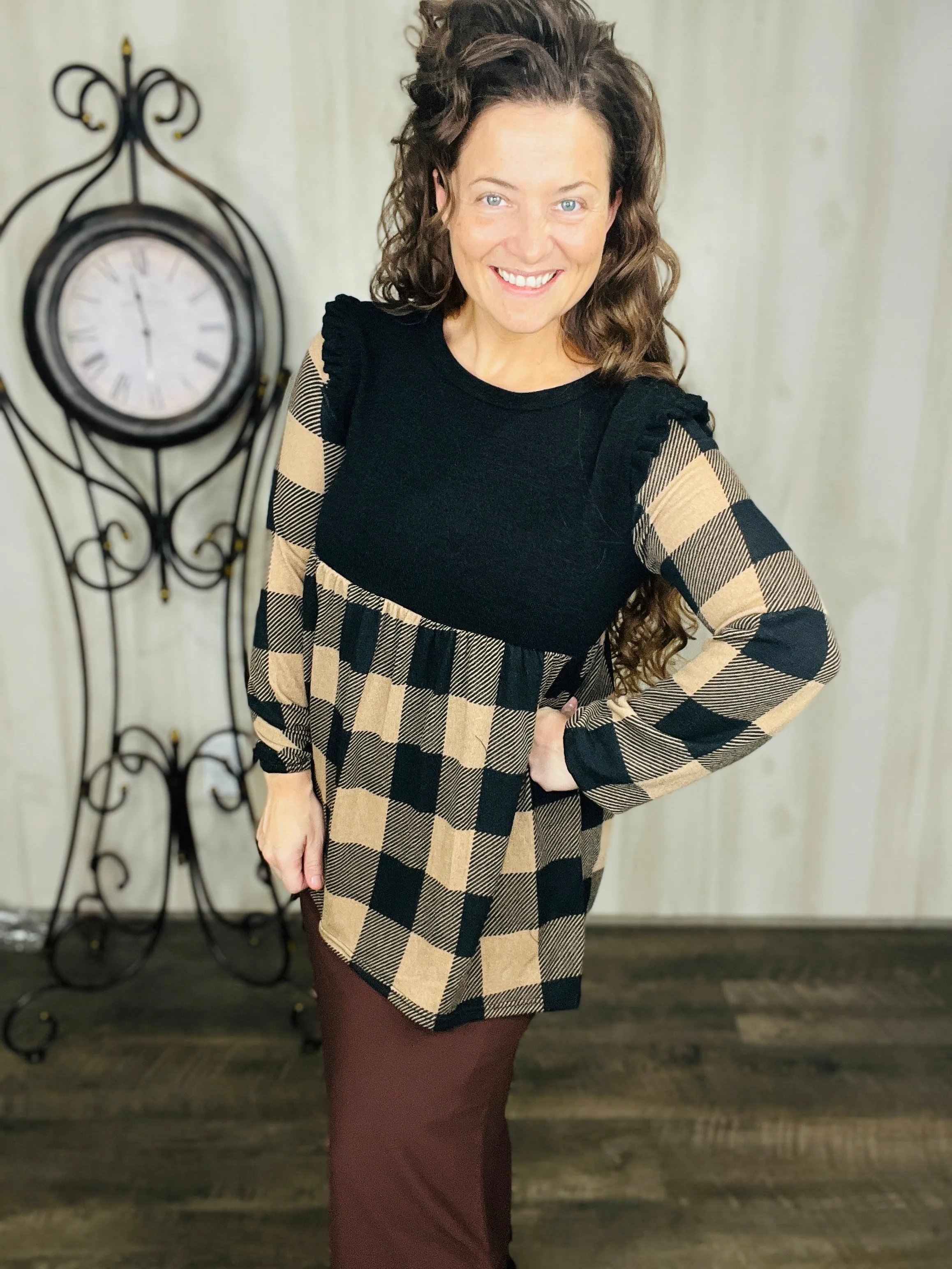 Kristy Plaid Top With Ruffles