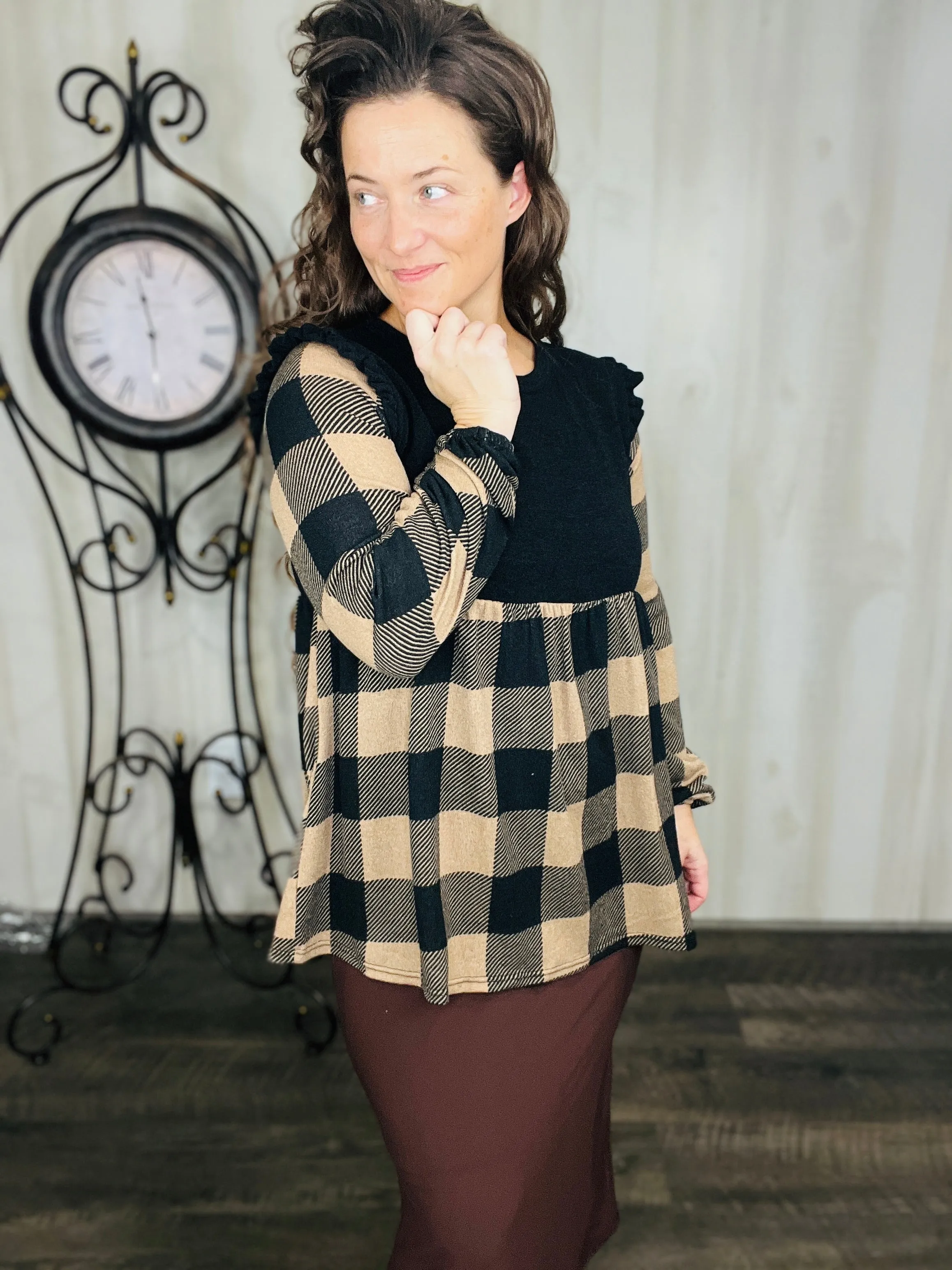 Kristy Plaid Top With Ruffles