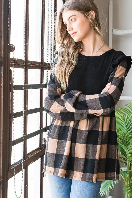 Kristy Plaid Top With Ruffles