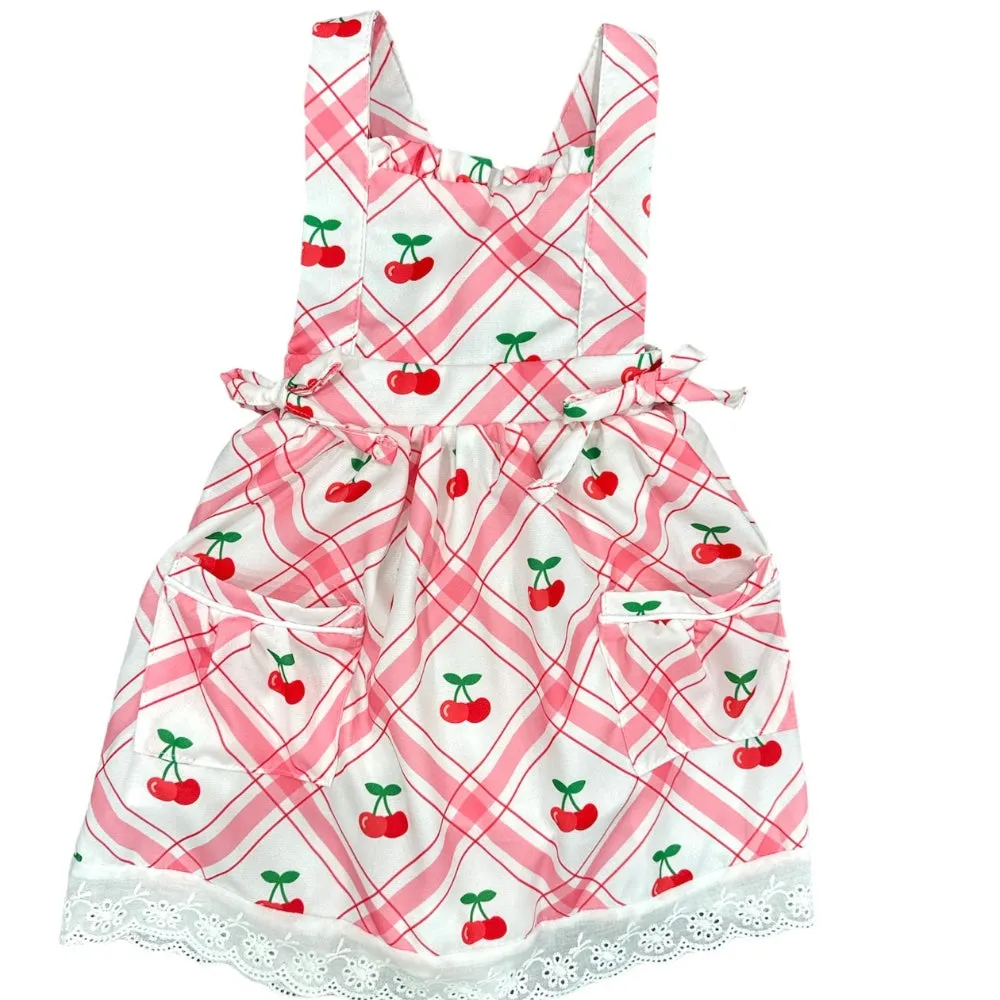 Lace Pinafore - Cherries Plaid