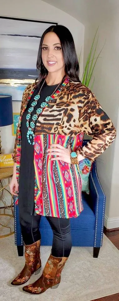 Leopard Sheer Sleeve Red Tribal cardigan