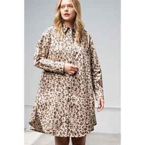 Leopard/animal Printed Shirt Dress