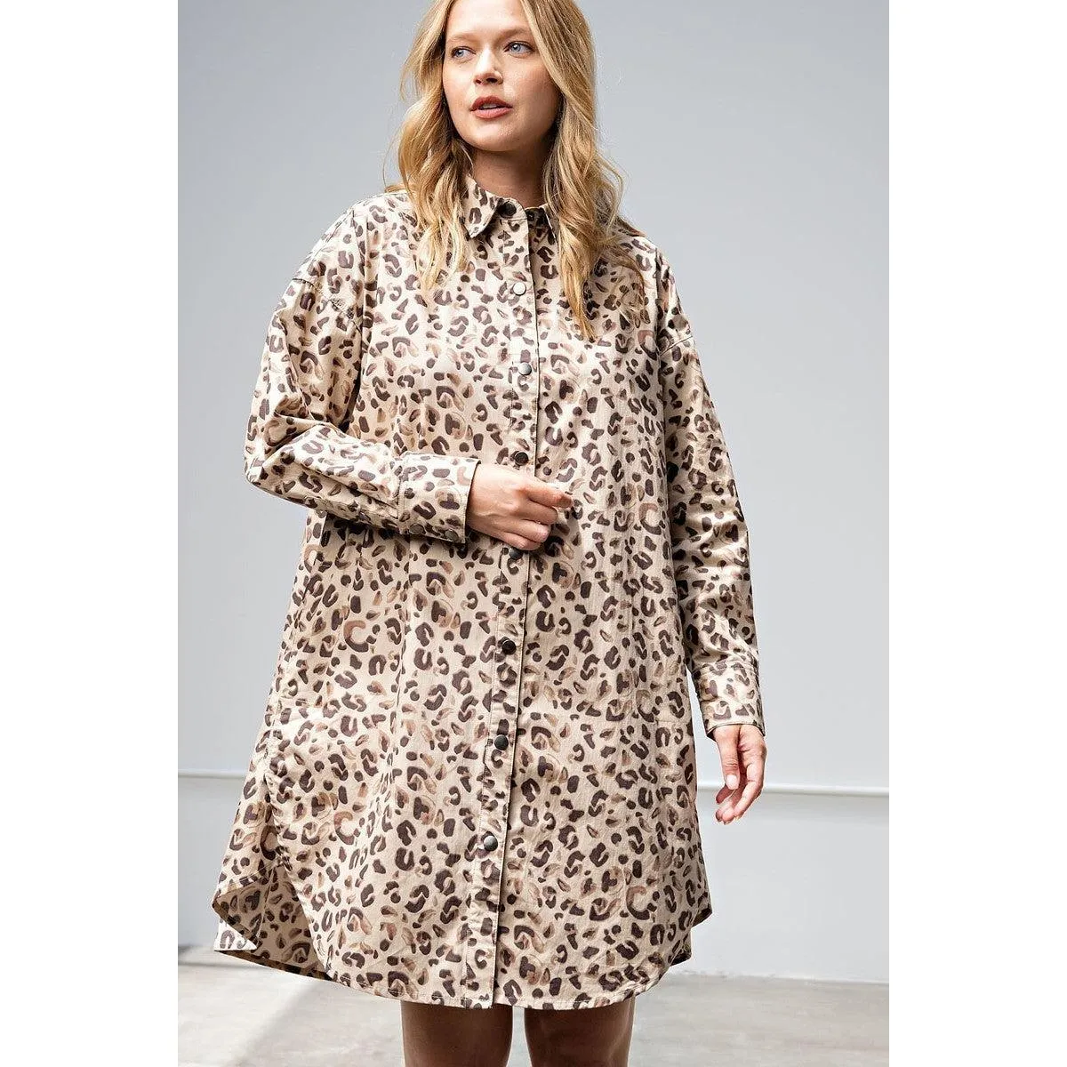 Leopard/animal Printed Shirt Dress