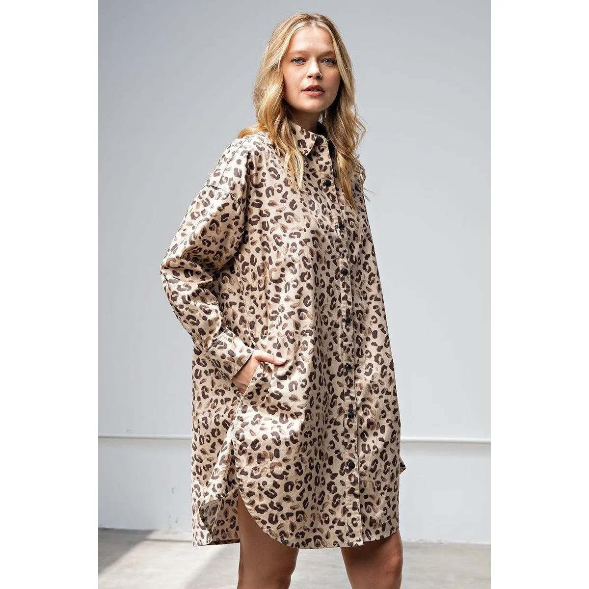 Leopard/animal Printed Shirt Dress