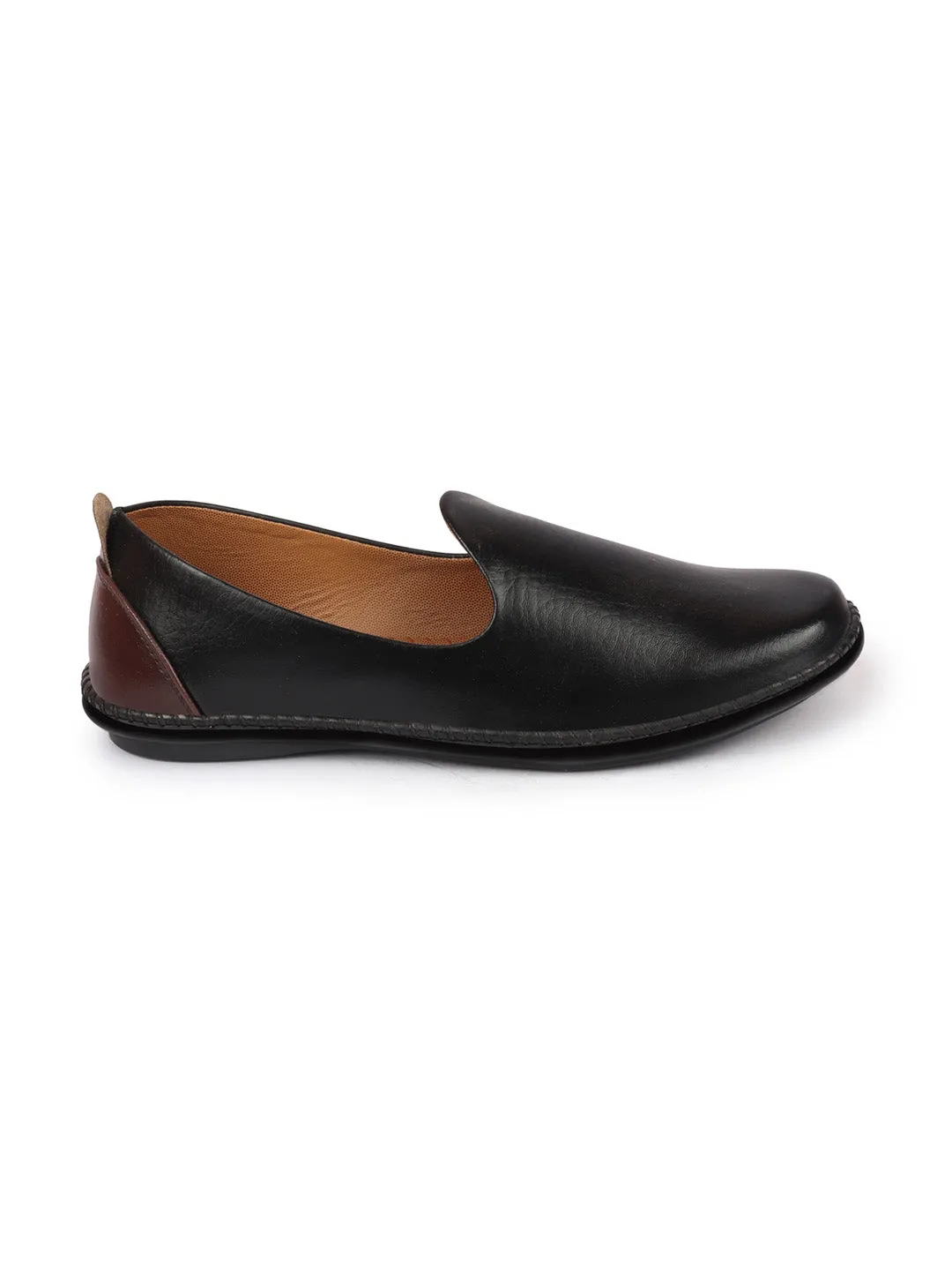 Men Black Ethnic Slip On Stylish Stitched Jutis