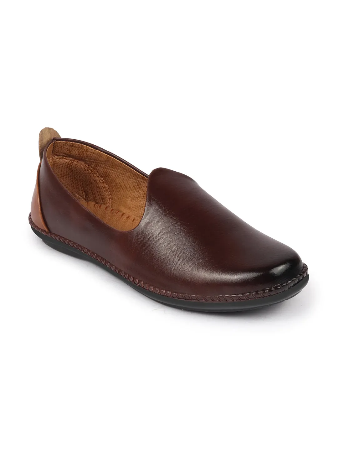 Men Brown Ethnic Slip On Stylish Stitched Jutis