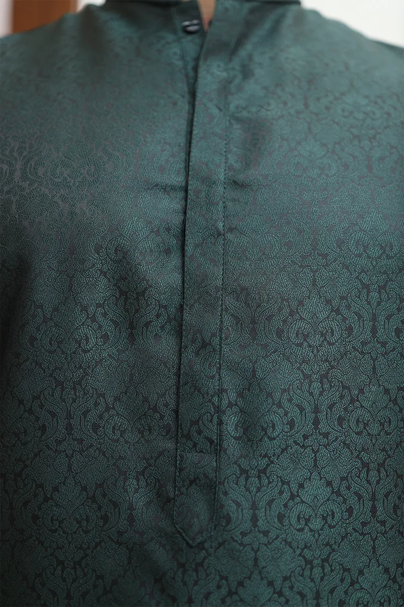 Men Jamawar Kurta Green