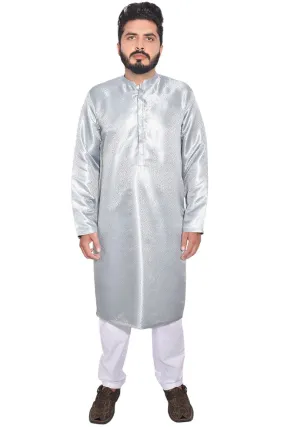 Men Premium Jamawar Kurta Silver Grey