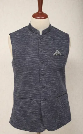 Men Premium Slub Waistcoat Navy