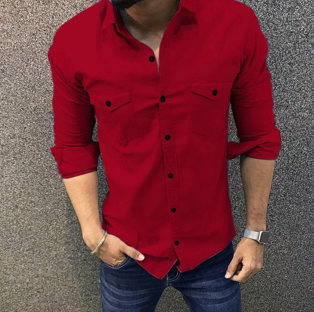 Men's Cargo Stylish Cotton Solid Slim Fit Full Sleeves Shirt