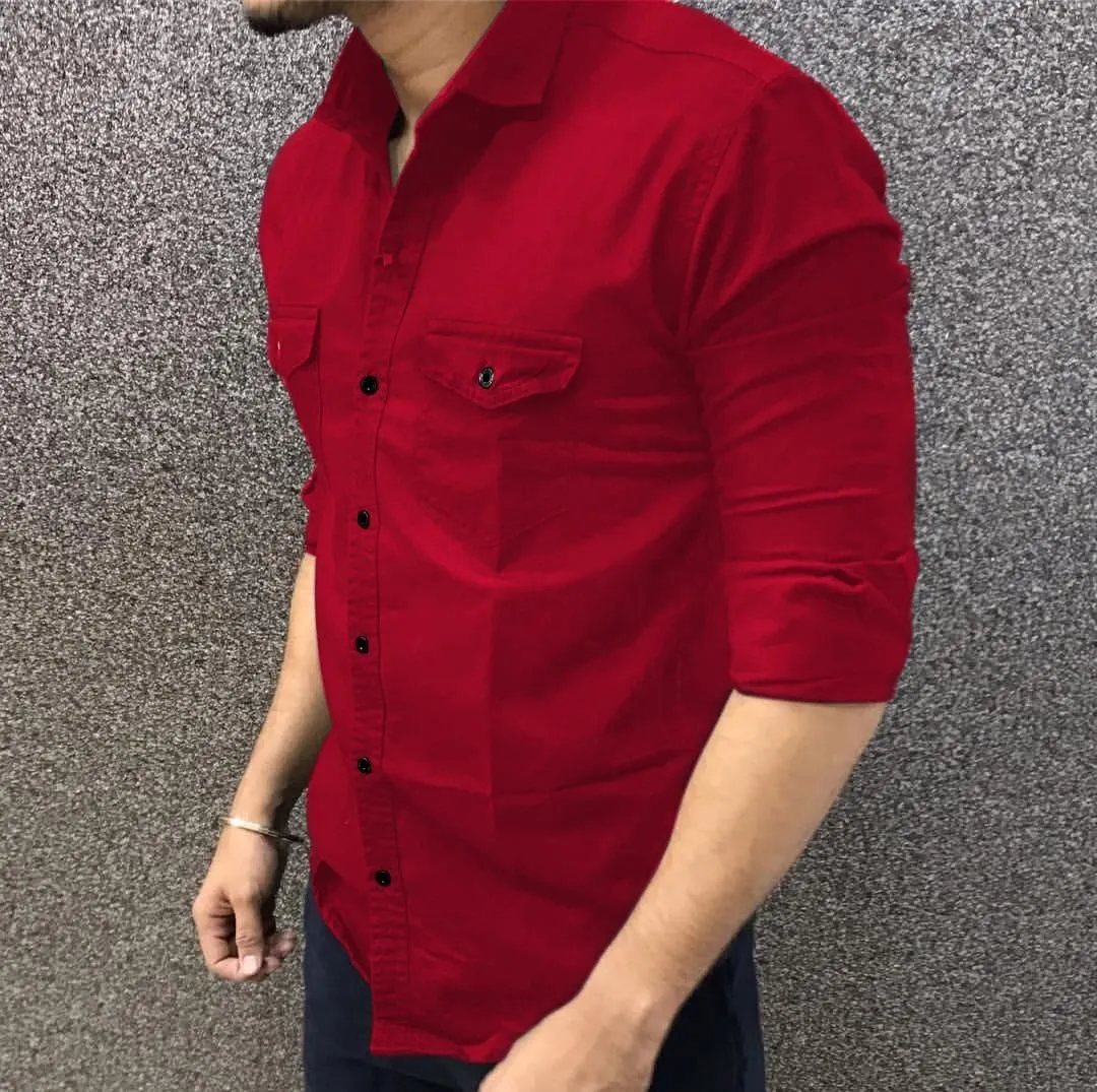 Men's Cargo Stylish Cotton Solid Slim Fit Full Sleeves Shirt