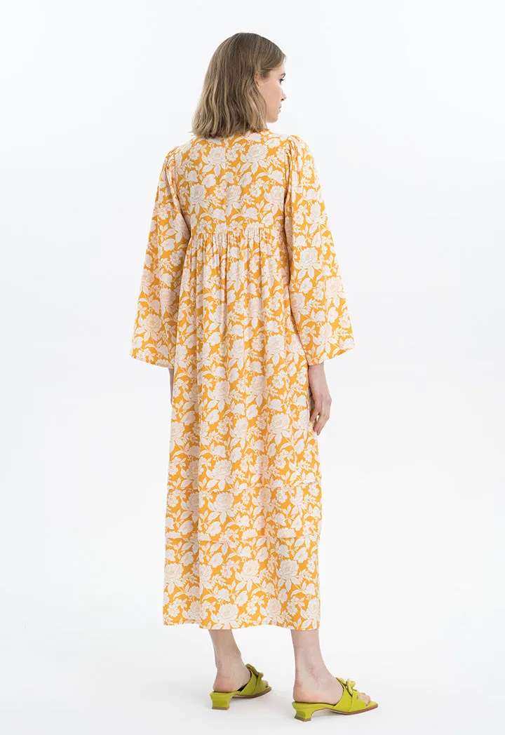 Monotonal Floral Printed Flared Dress