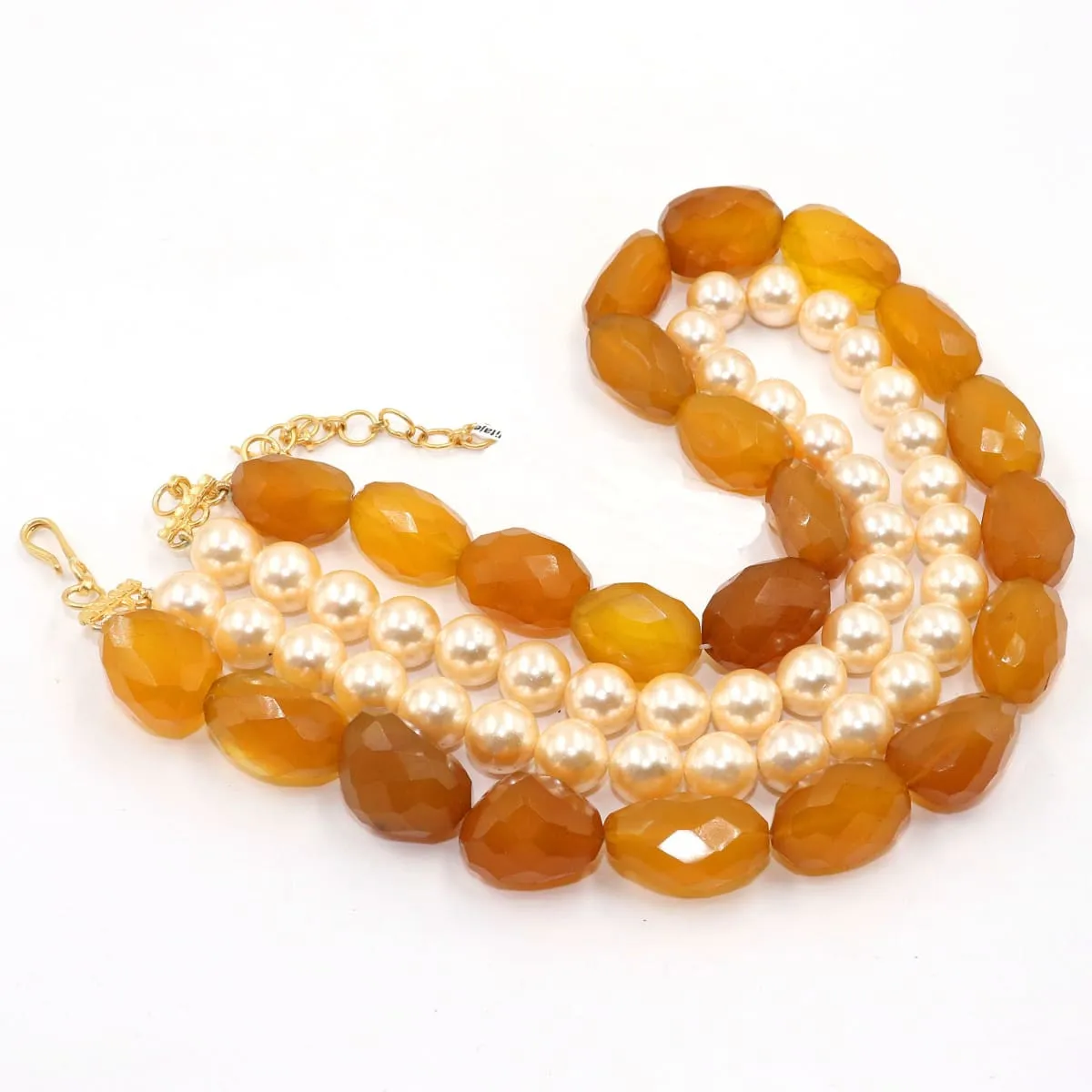 Natural Pearl & Faceted Agate Gemstone 925 Sterling Silver Gold Plated Bridal Necklace Stylish Modern Necklace Jewelry