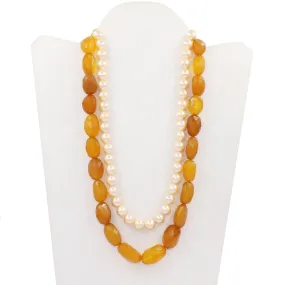 Natural Pearl & Faceted Agate Gemstone 925 Sterling Silver Gold Plated Bridal Necklace Stylish Modern Necklace Jewelry