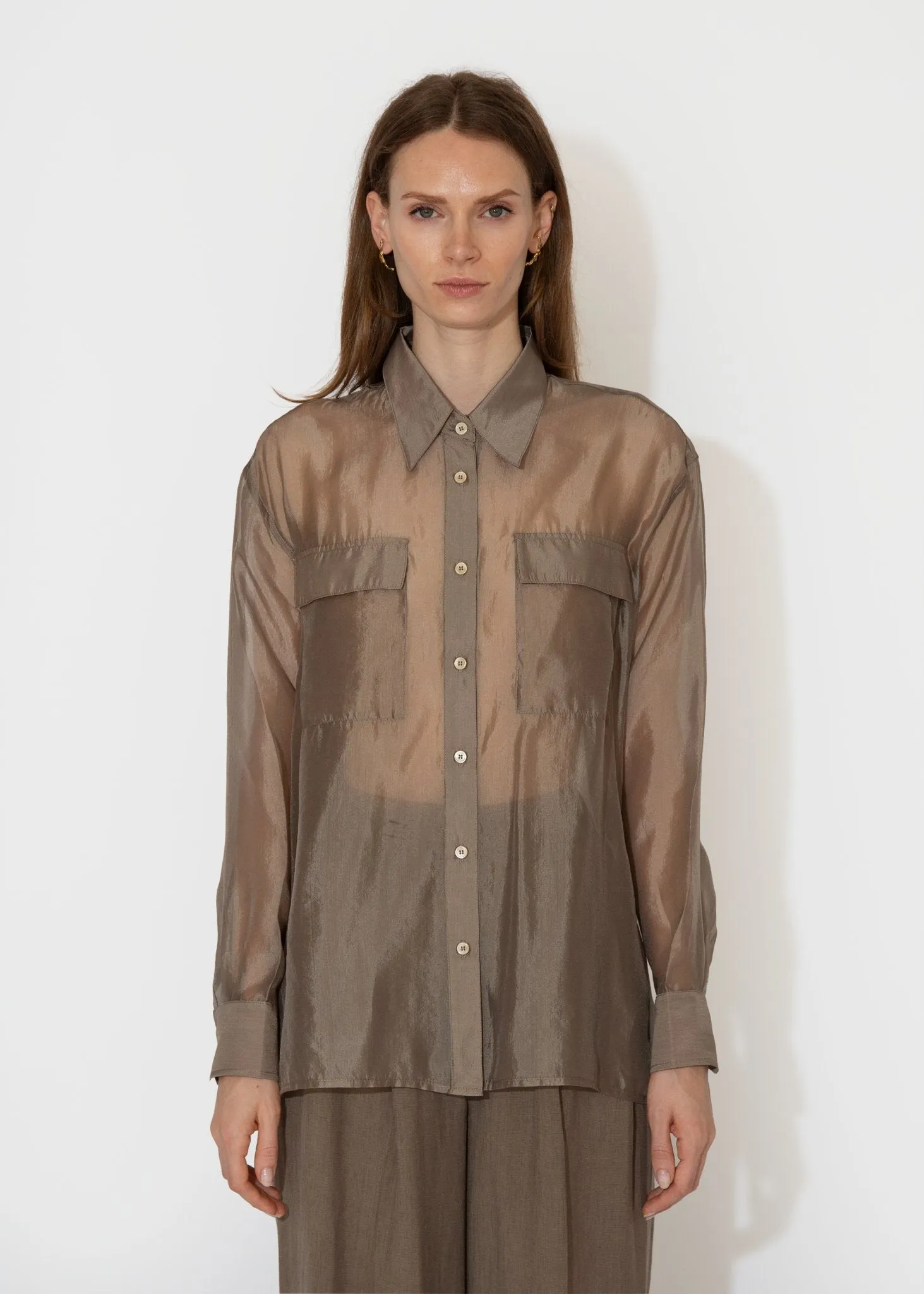 Organza Sheer Blouse in Dark Beige