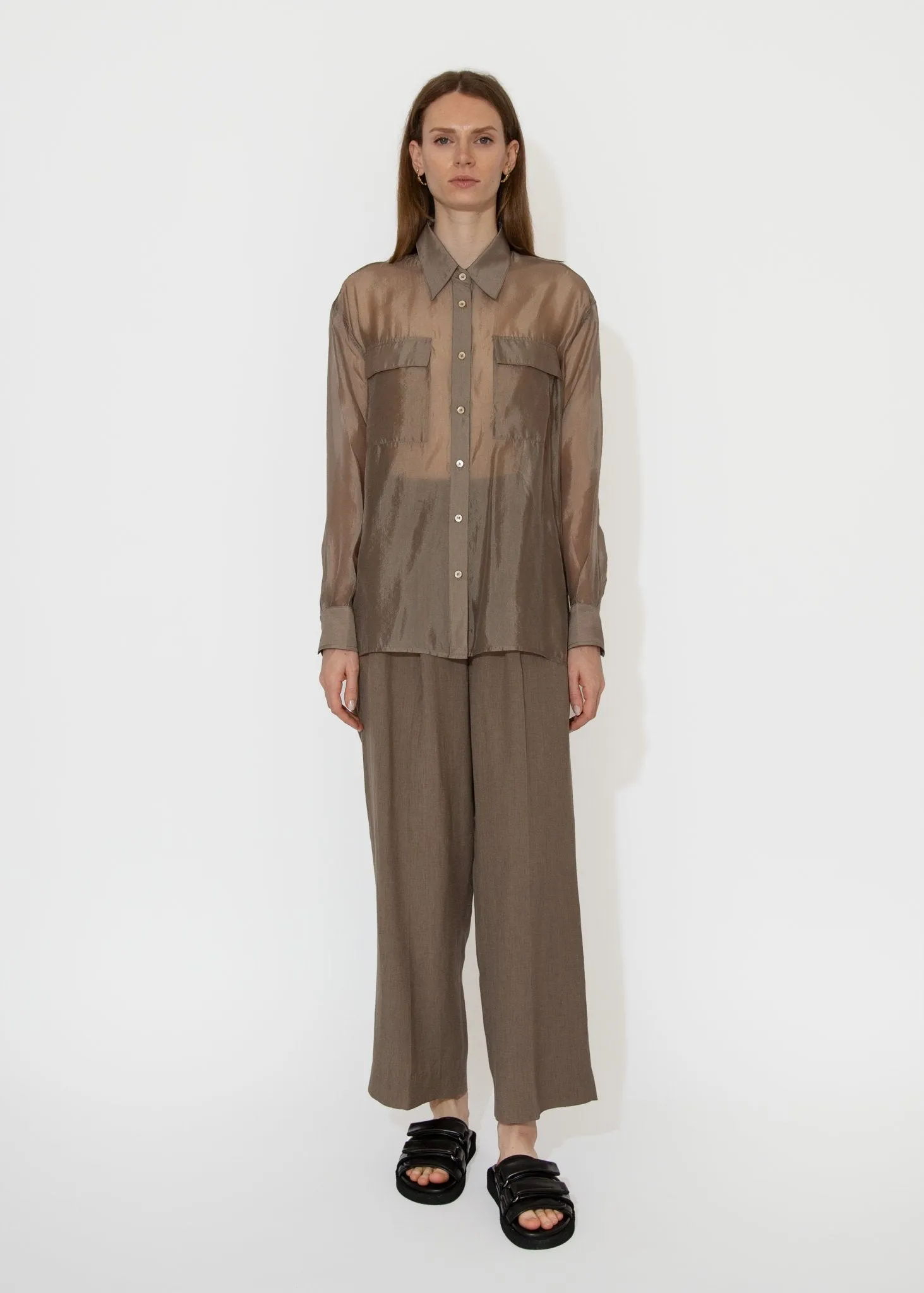 Organza Sheer Blouse in Dark Beige