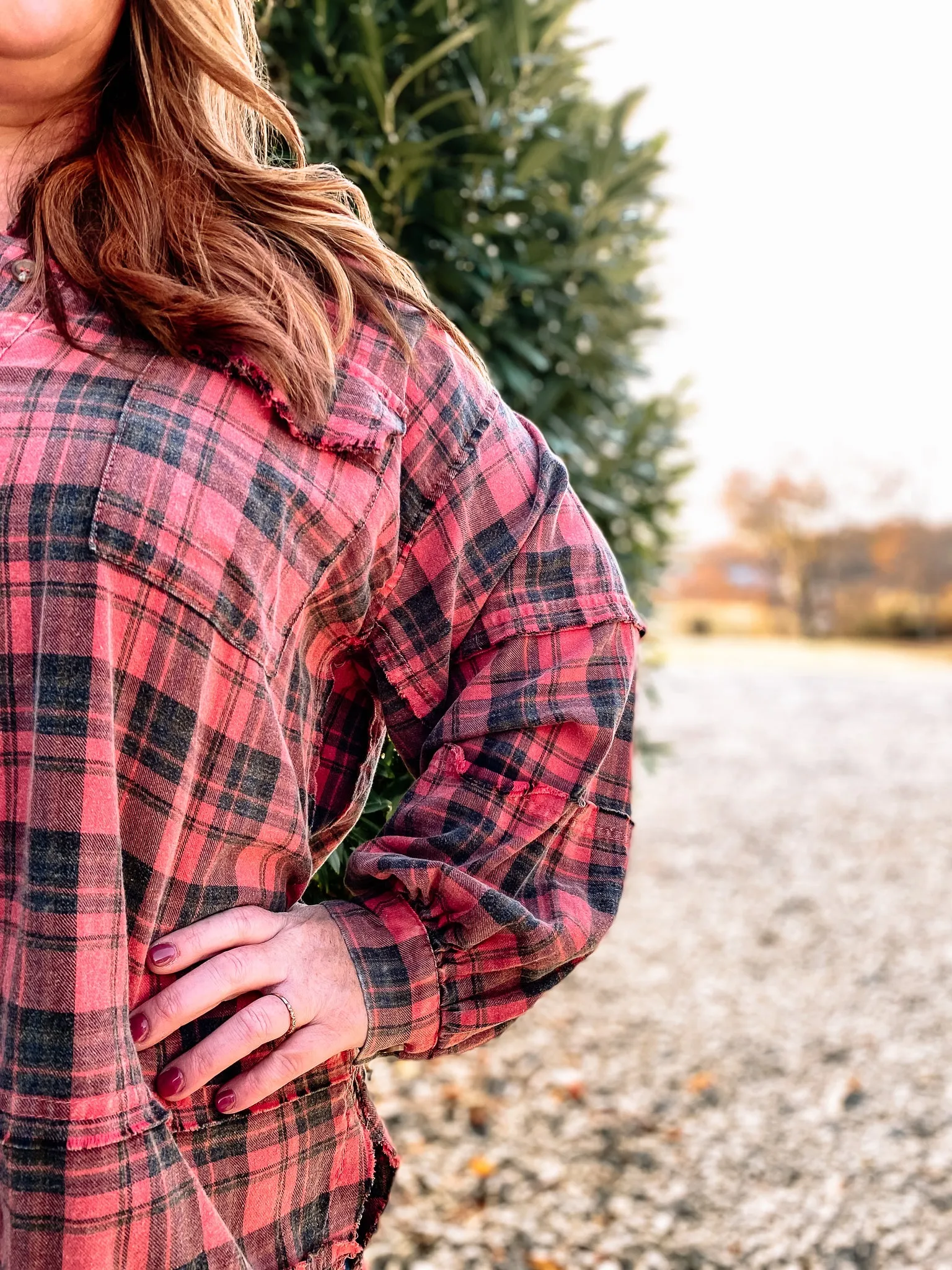 Oversized Mineral Wash Plaid Shirt PLUS