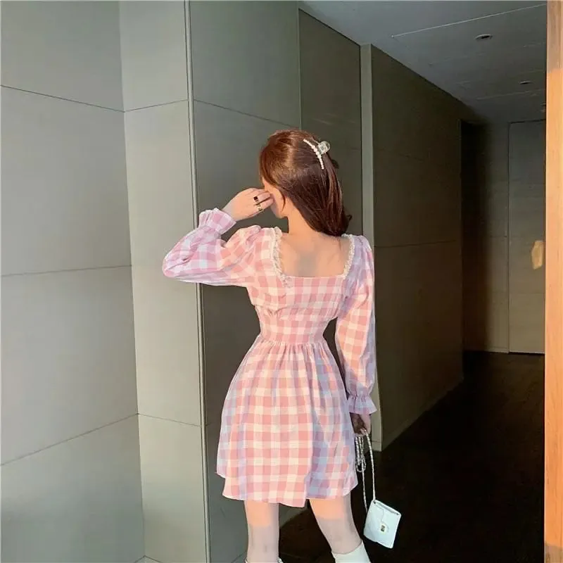 Pink Plaid Kawaii Princess Mini Dress