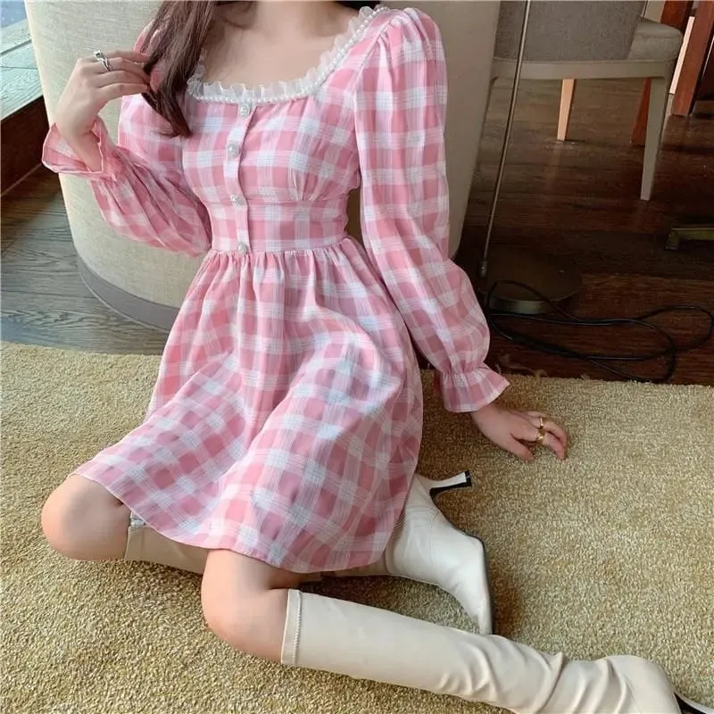 Pink Plaid Kawaii Princess Mini Dress